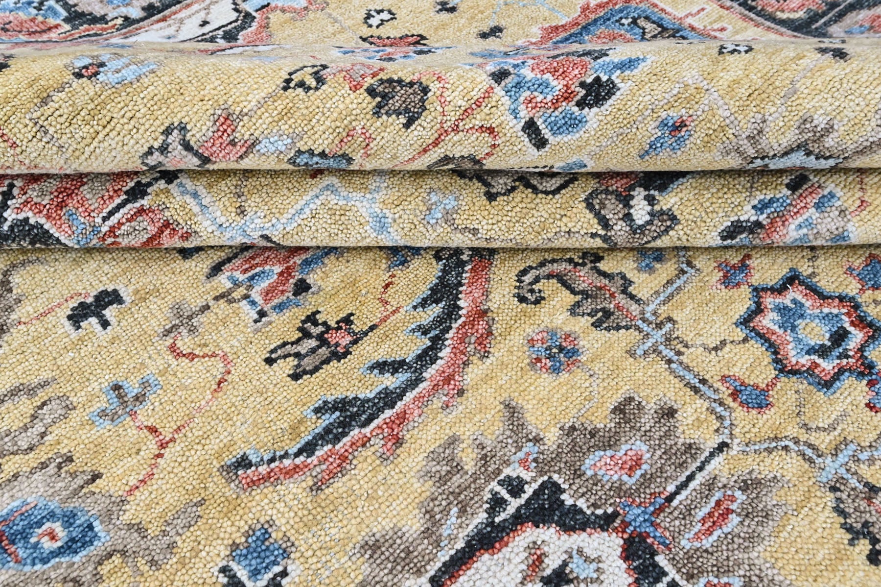 Light Gold, Blue 8'11''x11'11'' Oushak Arts and Crafts Hand Knotted Wool Oriental Area Rug