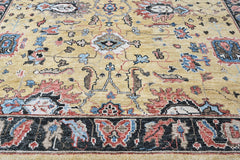 Light Gold, Blue 8'11''x11'11'' Oushak Arts and Crafts Hand Knotted Wool Oriental Area Rug
