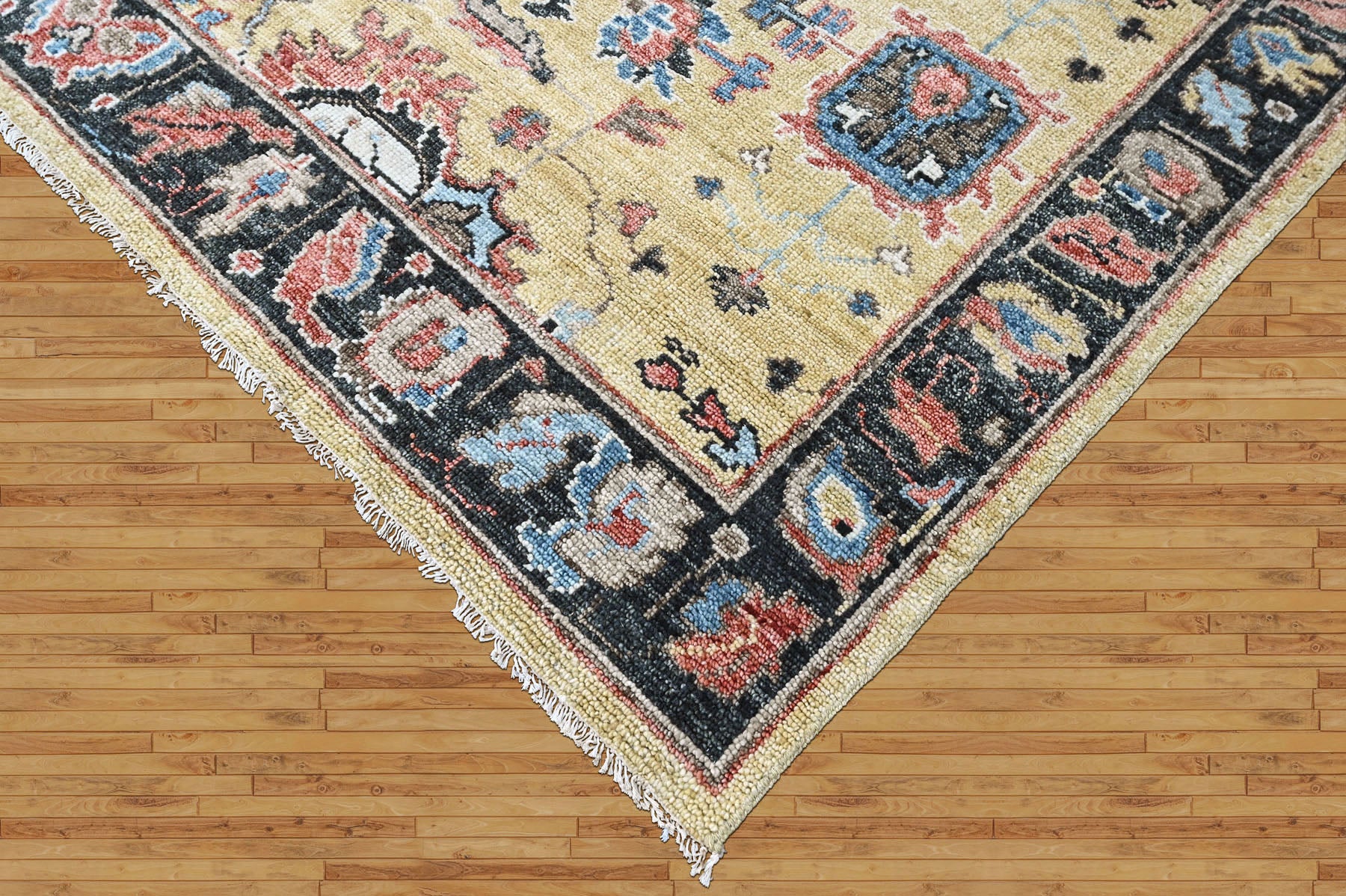Light Gold, Blue 8'11''x11'11'' Oushak Arts and Crafts Hand Knotted Wool Oriental Area Rug