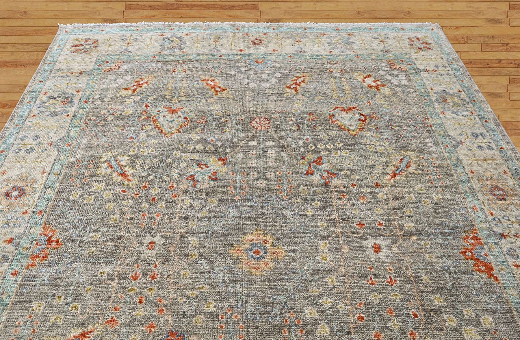 Gray, Beige 8'9''x11'11'' Oushak Transitional Hand Knotted Wool Oriental Area Rug