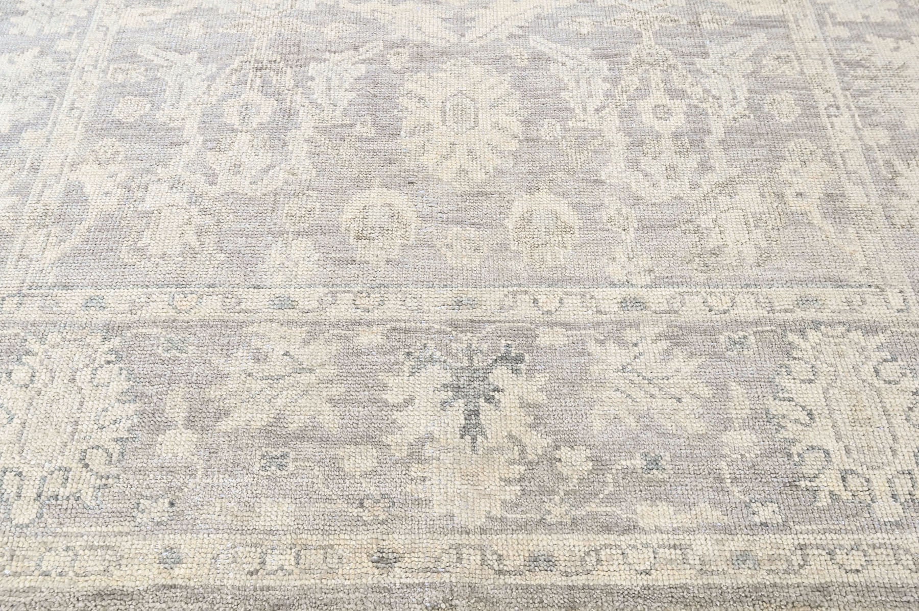 Gray, Beige 8'1''x9'11'' Oushak Transitional Hand Knotted Wool Oriental Area Rug