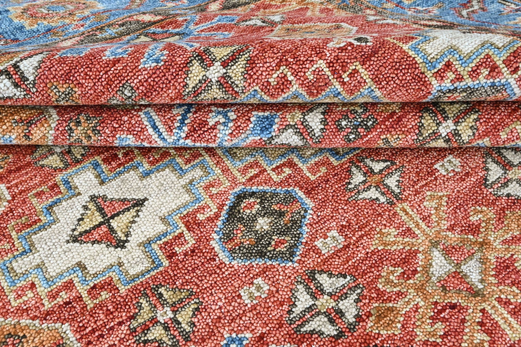 Rust, Blue Multi Size Oushak Transitional Hand Knotted Wool Oriental Area Rug