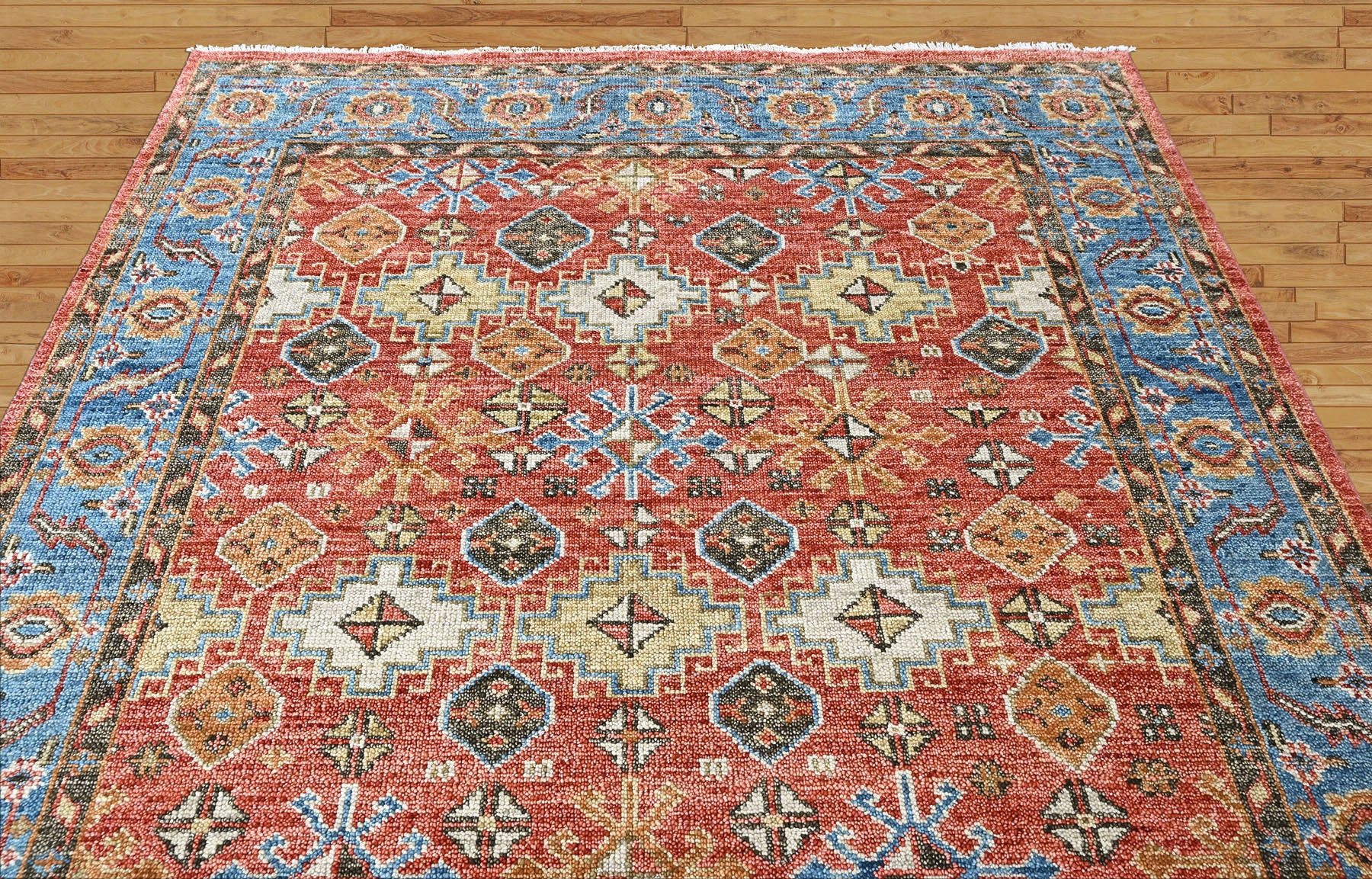 Rust, Blue Multi Size Oushak Transitional Hand Knotted Wool Oriental Area Rug