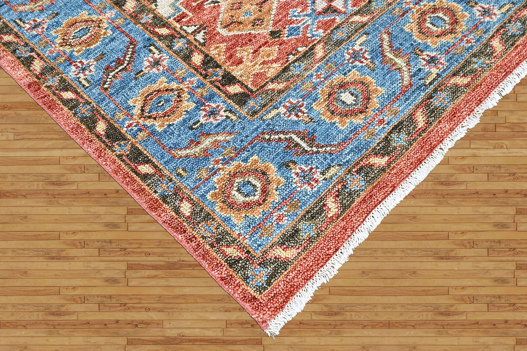 Rust, Blue Multi Size Oushak Transitional Hand Knotted Wool Oriental Area Rug