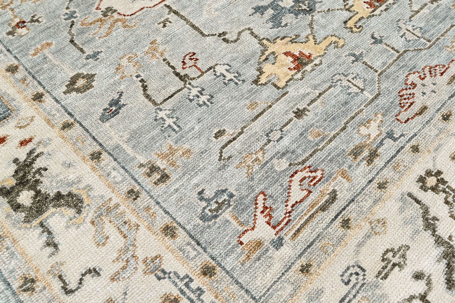 Slate, Beige 7'9''x9'11'' Oushak Transitional Hand Knotted Wool Oriental Area Rug