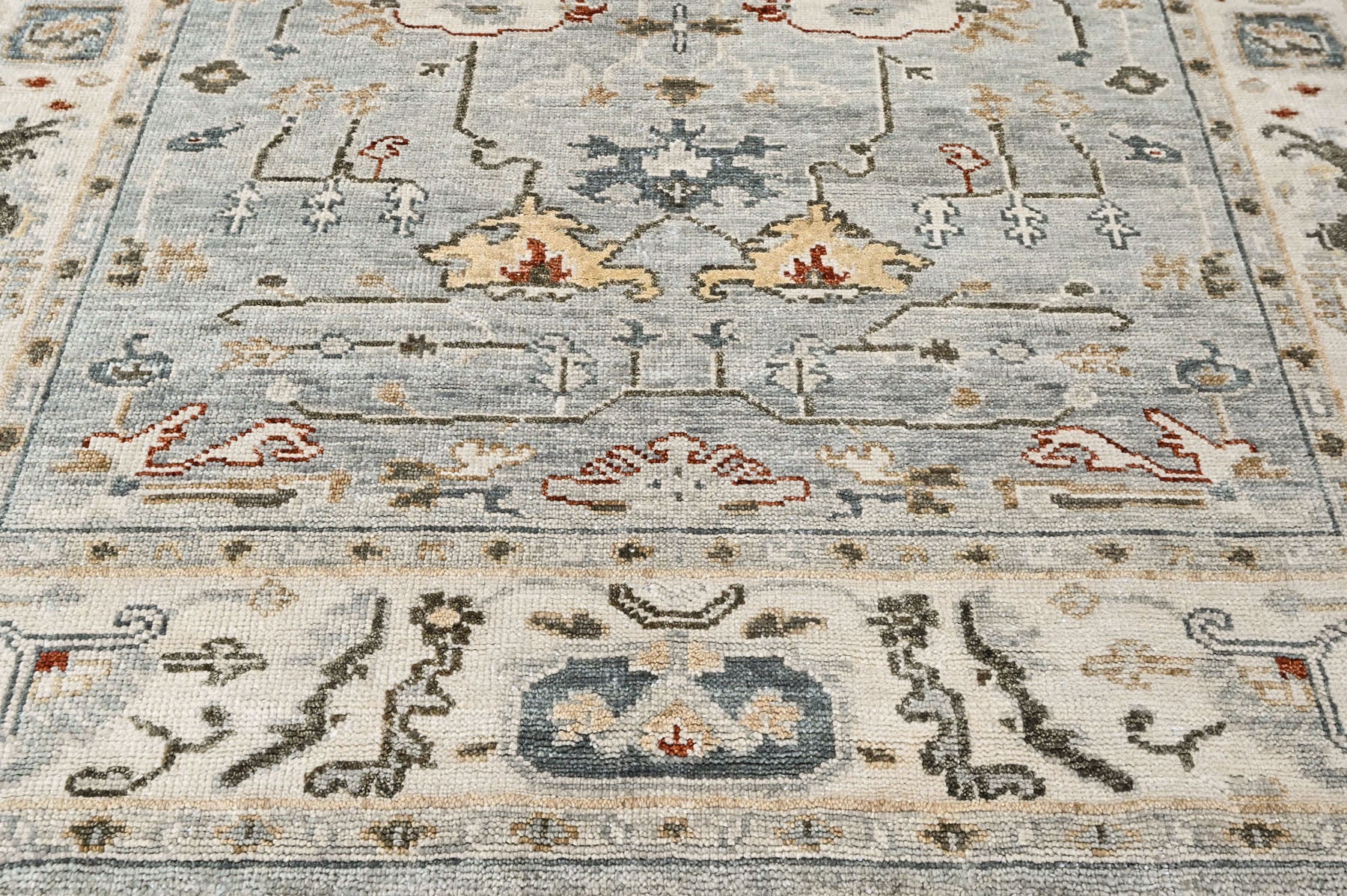 Slate, Beige 7'9''x9'11'' Oushak Transitional Hand Knotted Wool Oriental Area Rug