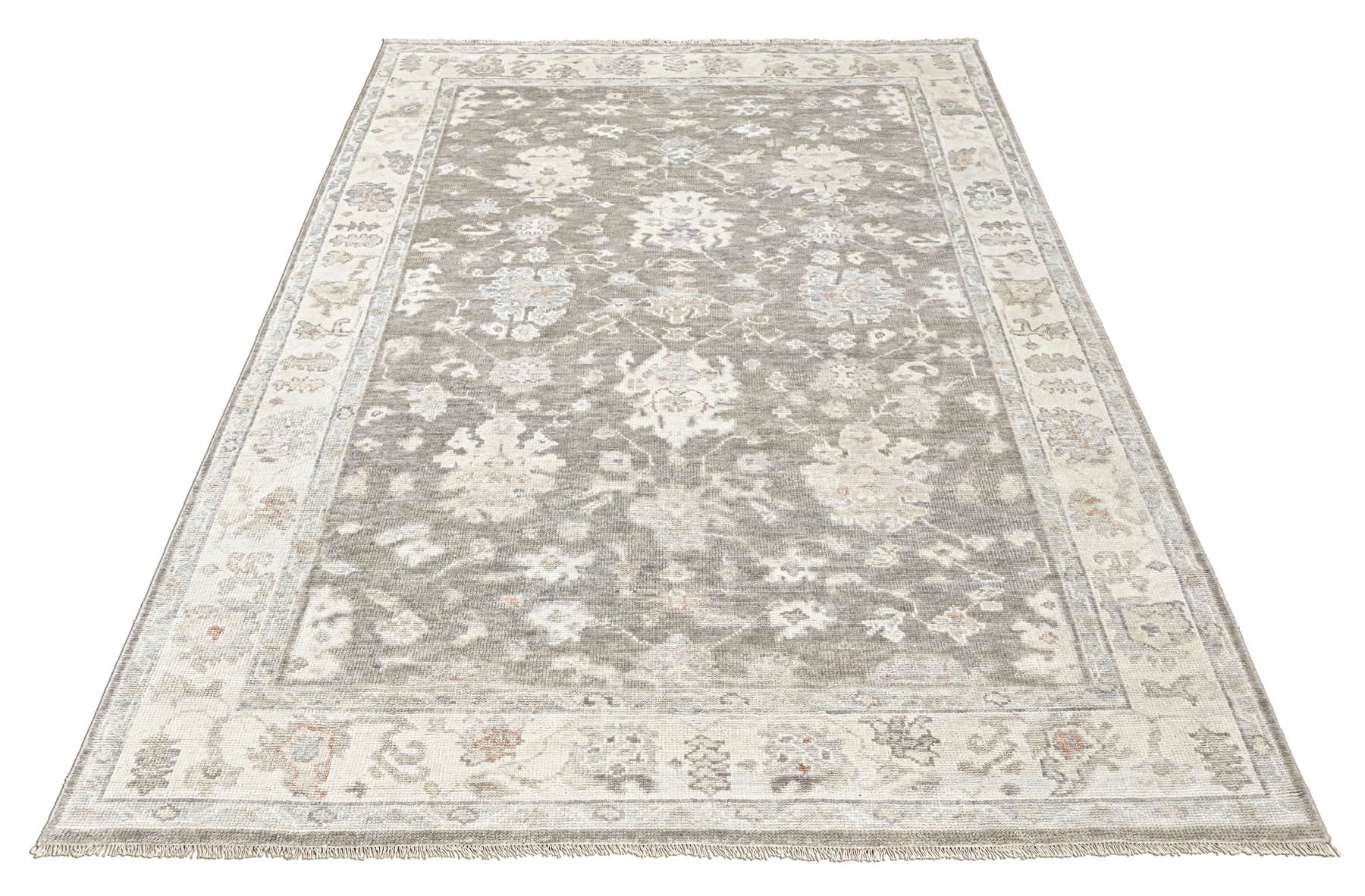 Gray Multi Size Oushak Transitional Hand Knotted Wool Oriental Area Rug