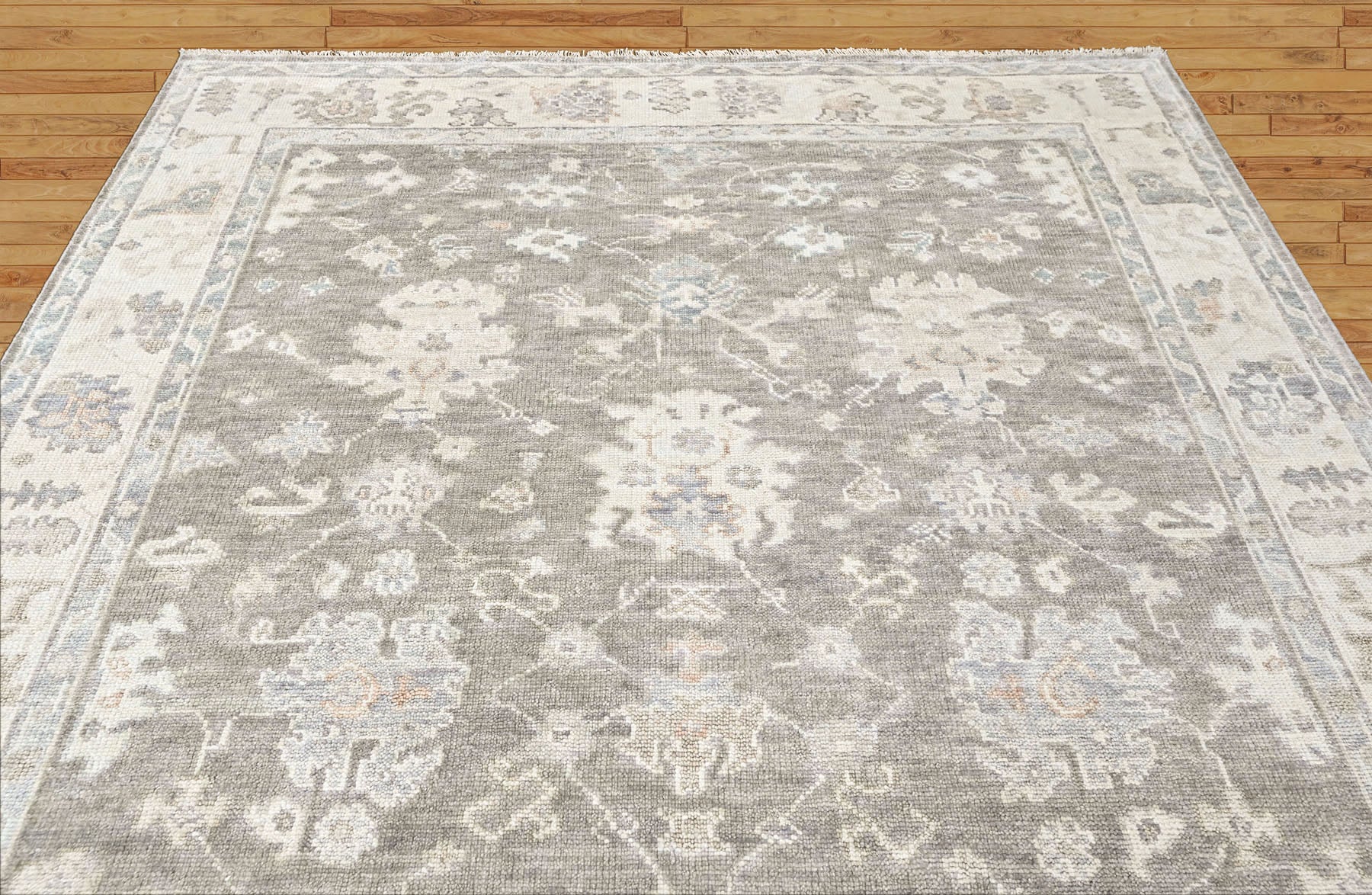 Gray Multi Size Oushak Transitional Hand Knotted Wool Oriental Area Rug