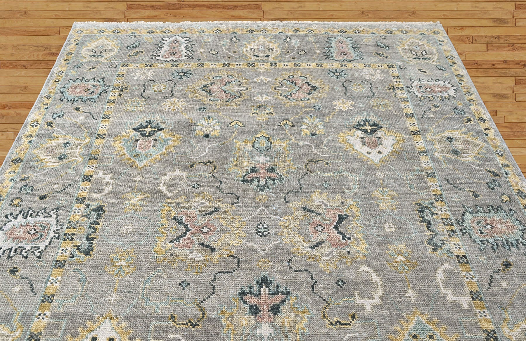 Gray 7'9''x9'9'' Oushak Transitional Hand Knotted Wool Oriental Area Rug