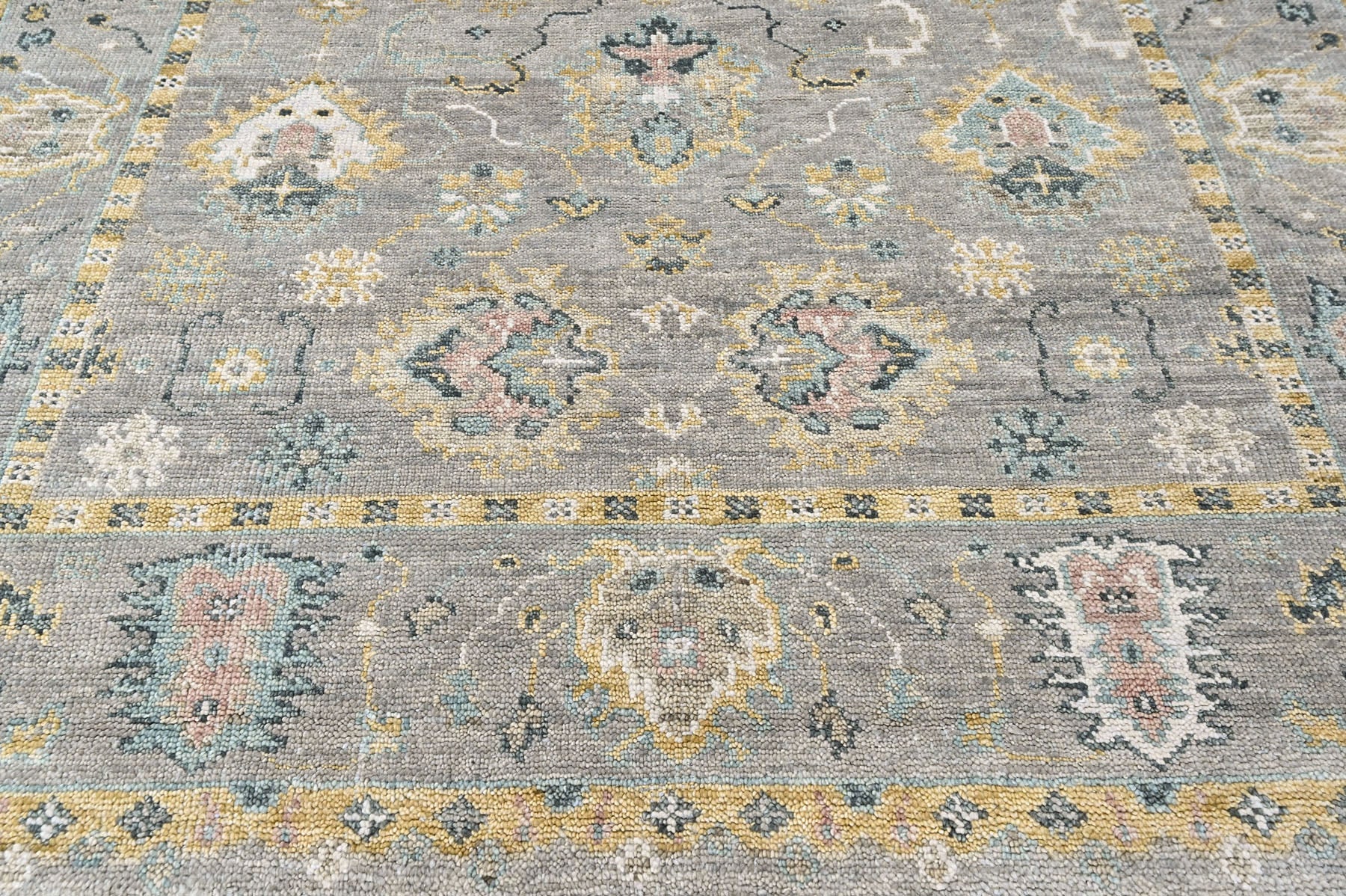Gray 7'9''x9'9'' Oushak Transitional Hand Knotted Wool Oriental Area Rug