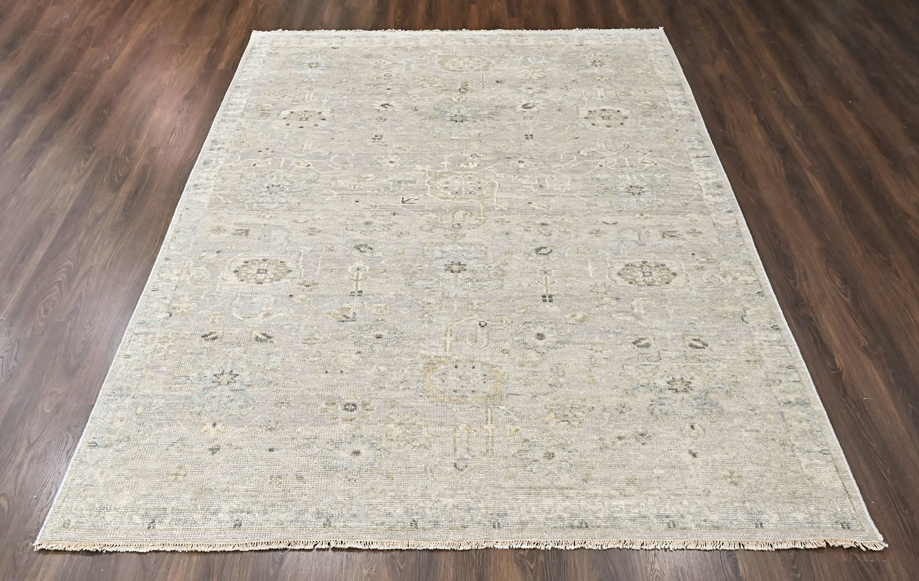 Beige, Gray Multi Size Oushak Transitional Hand Knotted Wool Oriental Area Rug
