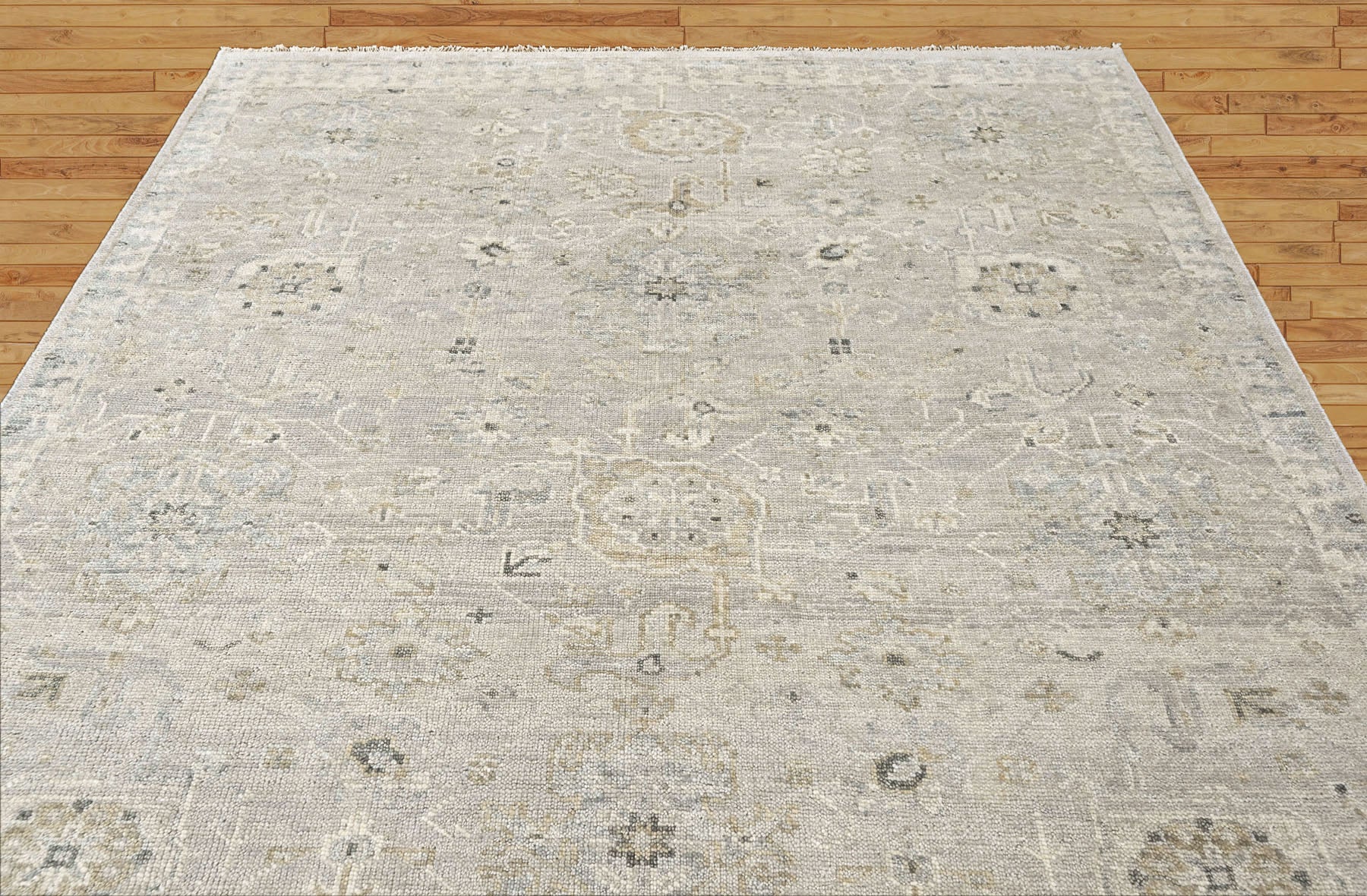 Beige, Gray Multi Size Oushak Transitional Hand Knotted Wool Oriental Area Rug