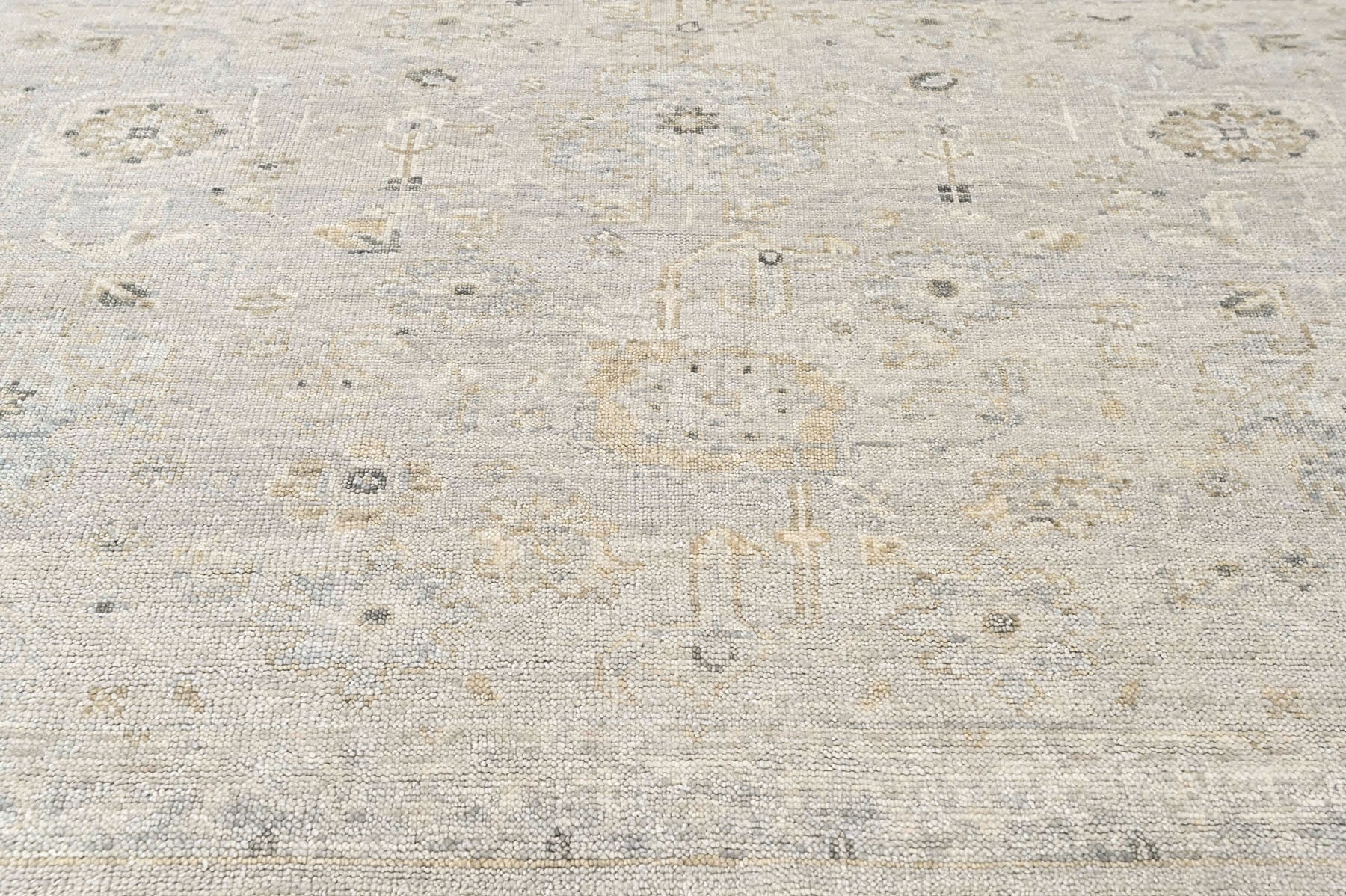 Beige, Gray Multi Size Oushak Transitional Hand Knotted Wool Oriental Area Rug