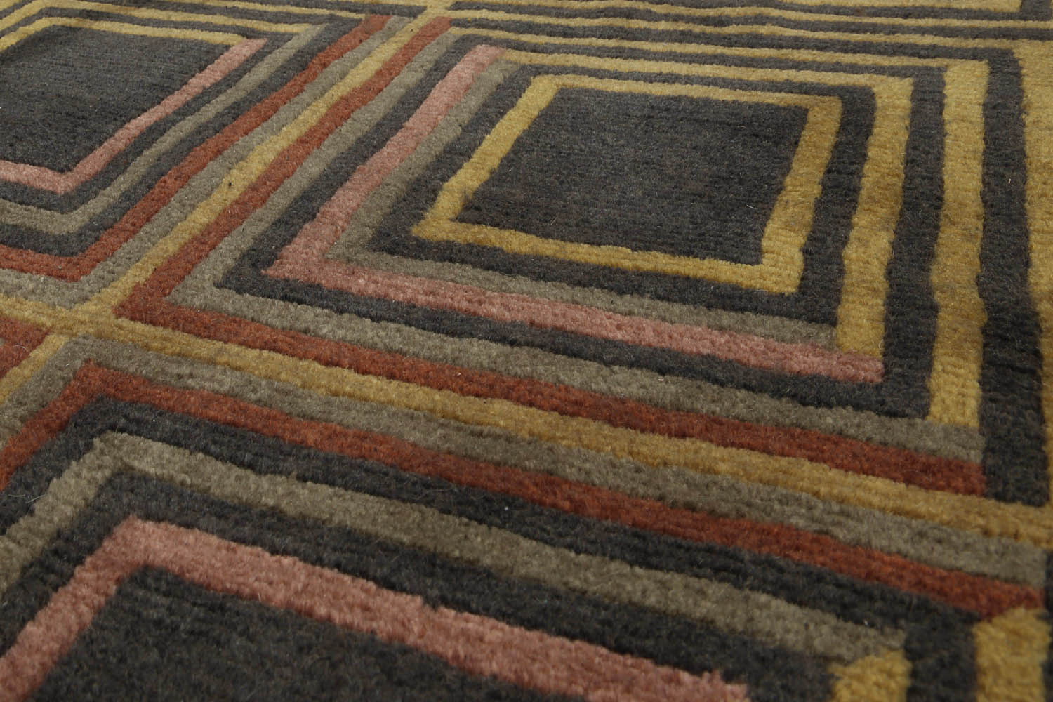 Palace Olive, Mustard, Blush Color Hand Knotted All-Over 100% Wool Modern Oriental Rug