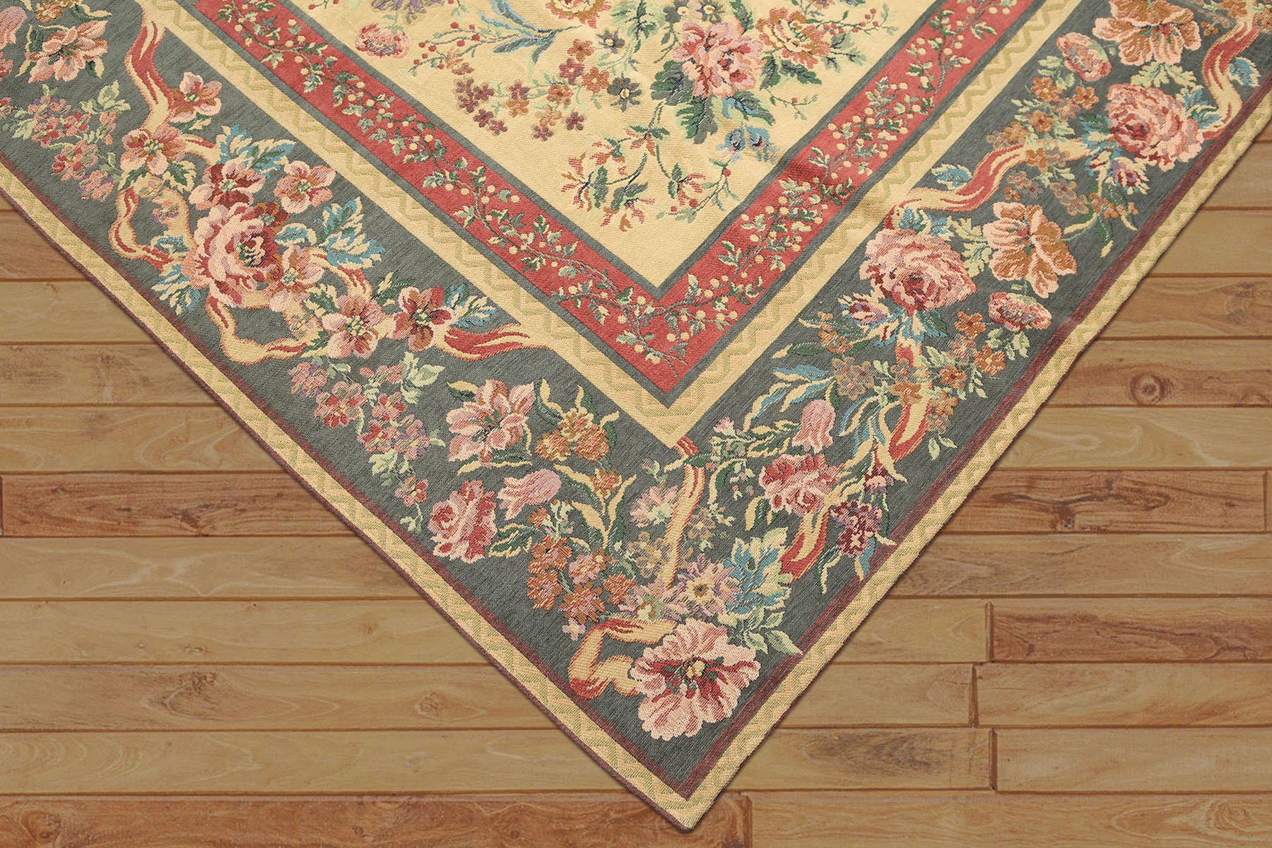 5x8 Golden Sage, Rose, Aqua Color Hand Made Needlepoint Cotton Traditional Oriental Rug
