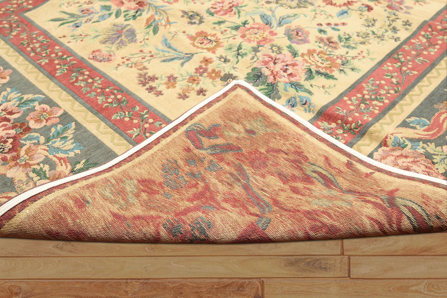 5x8 Golden Sage, Rose, Aqua Color Hand Made Needlepoint Cotton Traditional Oriental Rug
