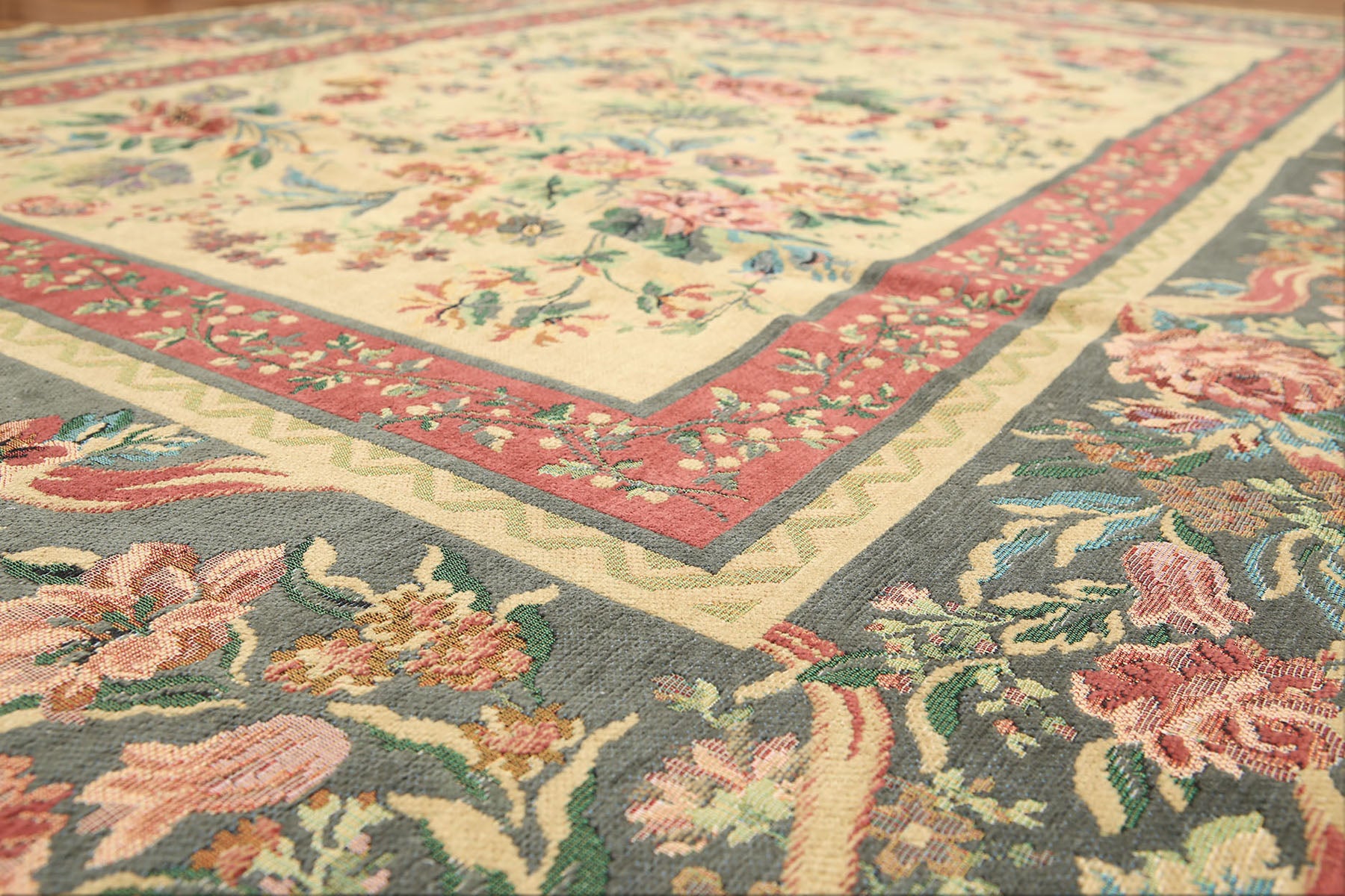 5x8 Golden Sage, Rose, Aqua Color Hand Made Needlepoint Cotton Traditional Oriental Rug