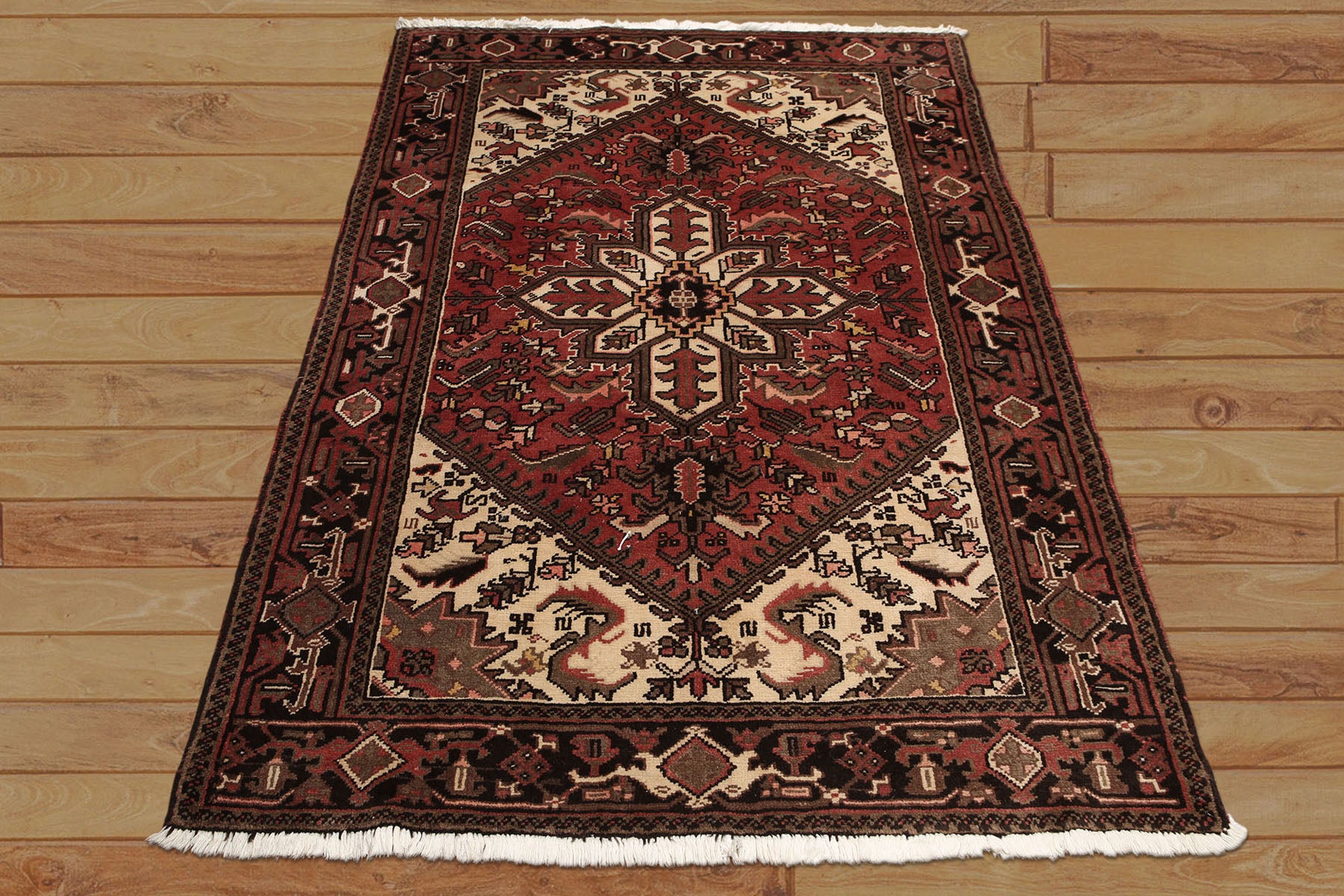 5x7 Rust, Ivory, Charcoal Color Hand Knotted Heriz Wool Traditional Oriental Rug