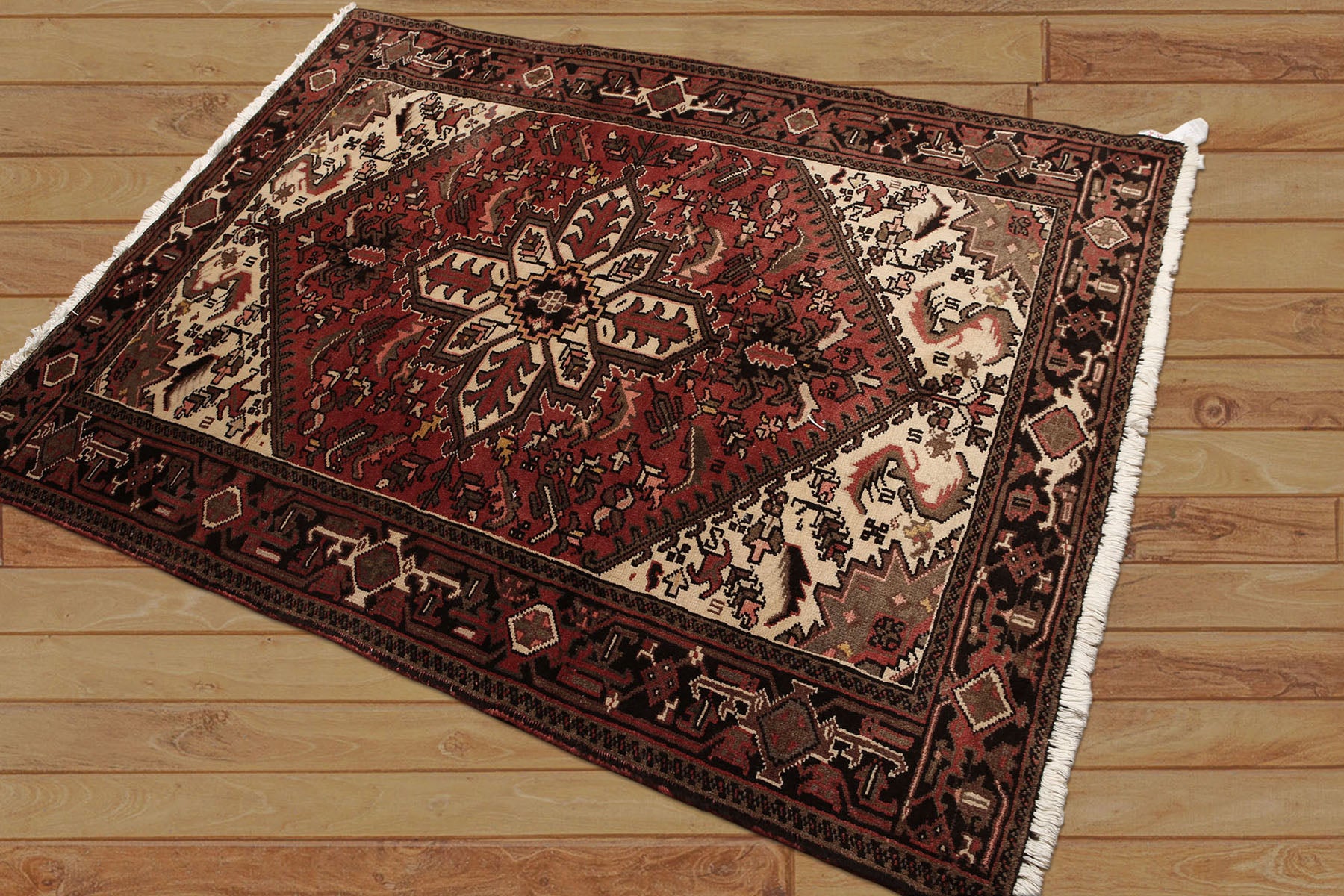 5x7 Rust, Ivory, Charcoal Color Hand Knotted Heriz Wool Traditional Oriental Rug