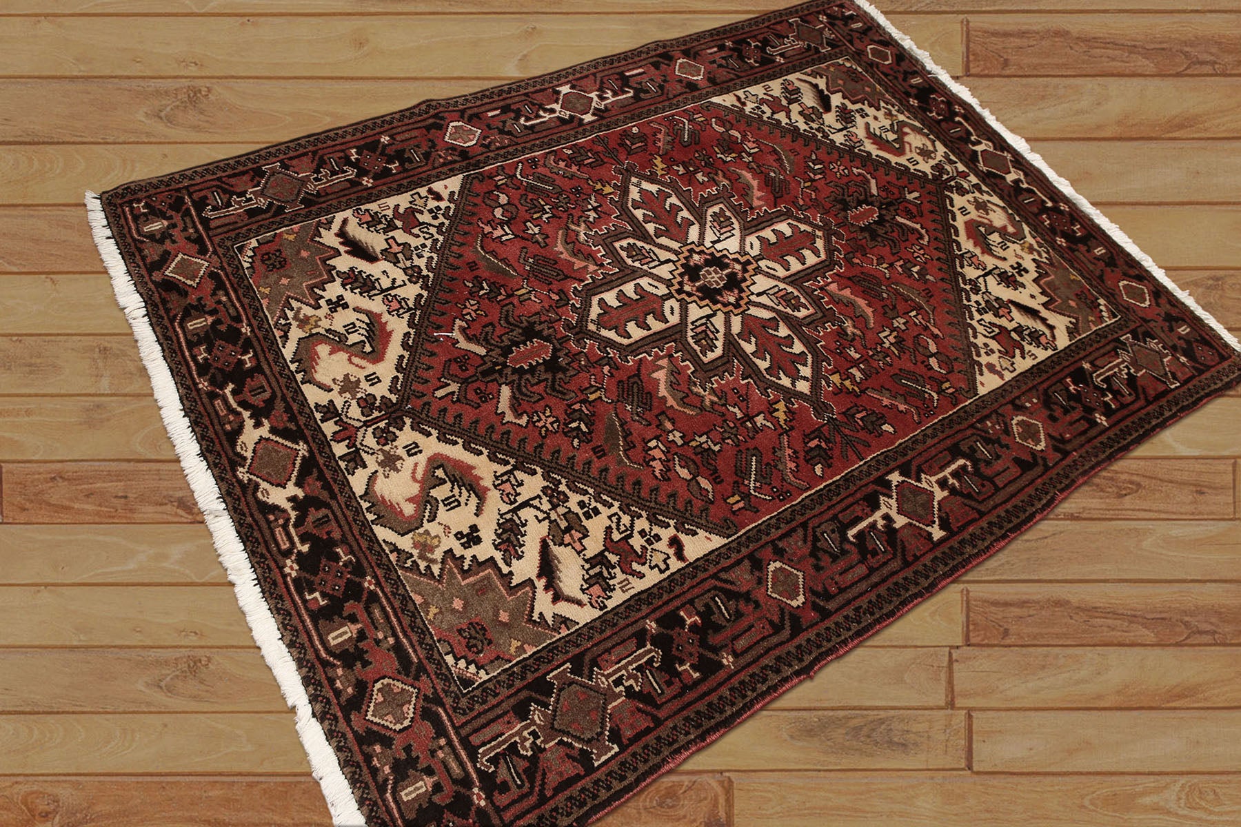 5x7 Rust, Ivory, Charcoal Color Hand Knotted Heriz Wool Traditional Oriental Rug