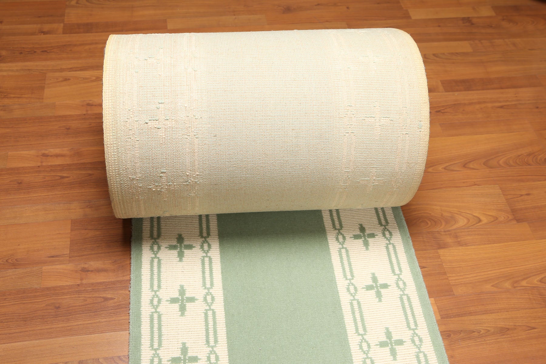 Runner Mint, Ivory, Color Machine Made All-Over 100% Wool Traditional Oriental Rug