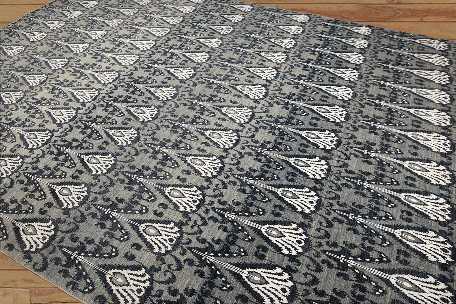 9x12 Gray, Blue, Ivory Multi Color Hand Knotted All-Over 100% Wool Transitional Oriental Rug