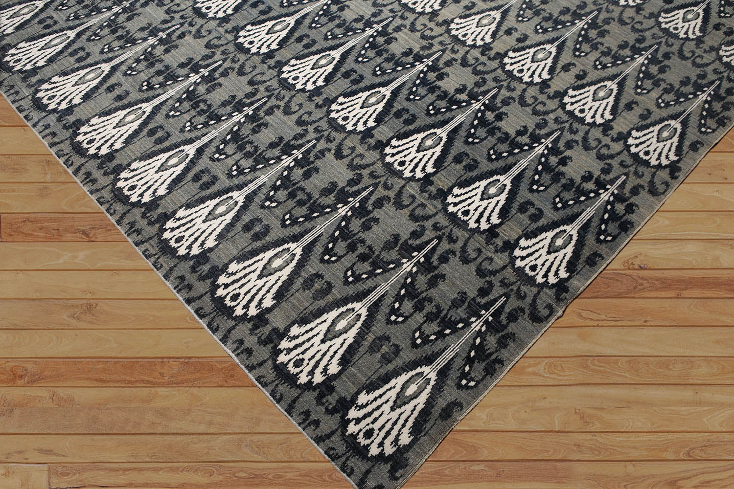 9x12 Gray, Blue, Ivory Multi Color Hand Knotted All-Over 100% Wool Transitional Oriental Rug
