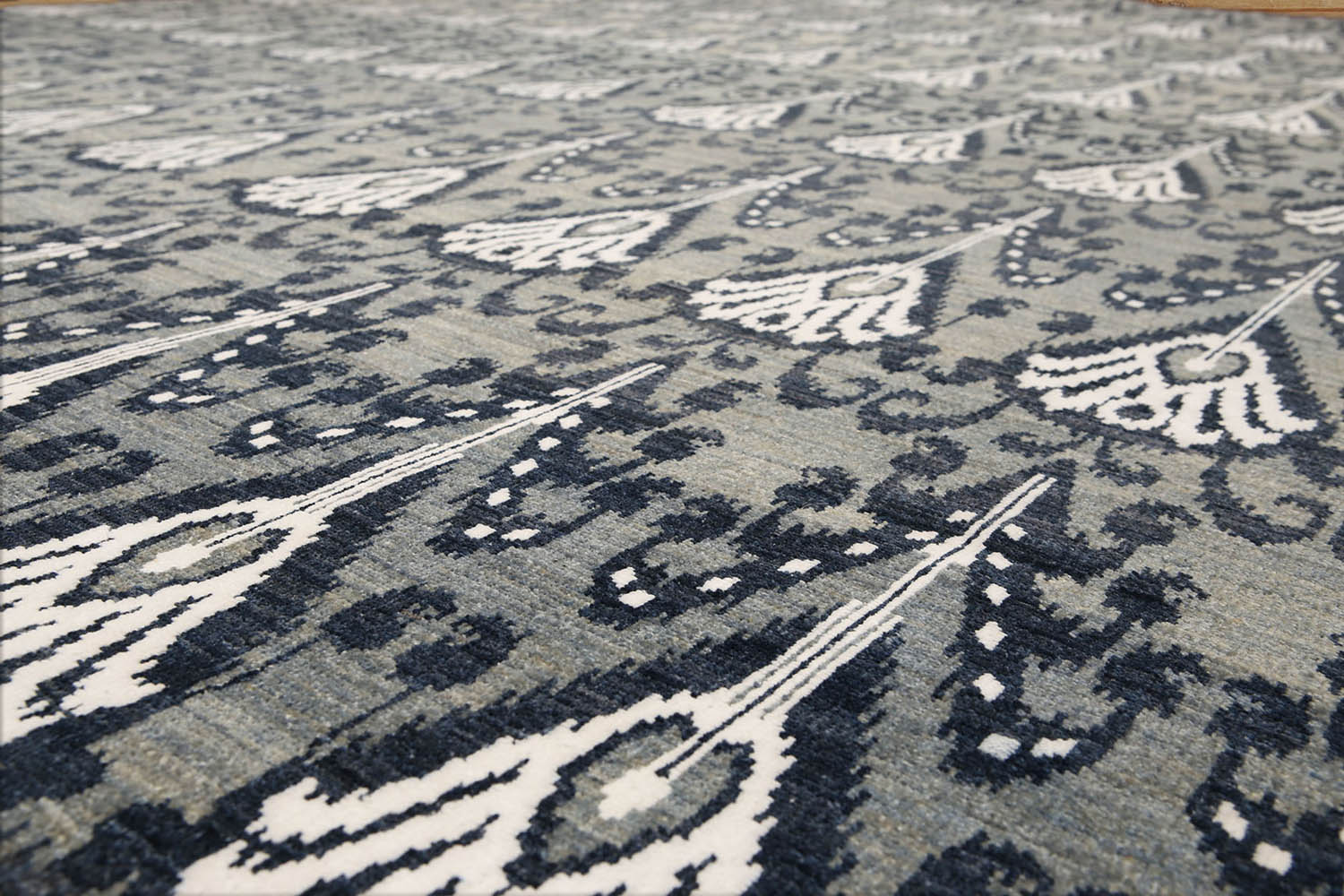 9x12 Gray, Blue, Ivory Multi Color Hand Knotted All-Over 100% Wool Transitional Oriental Rug