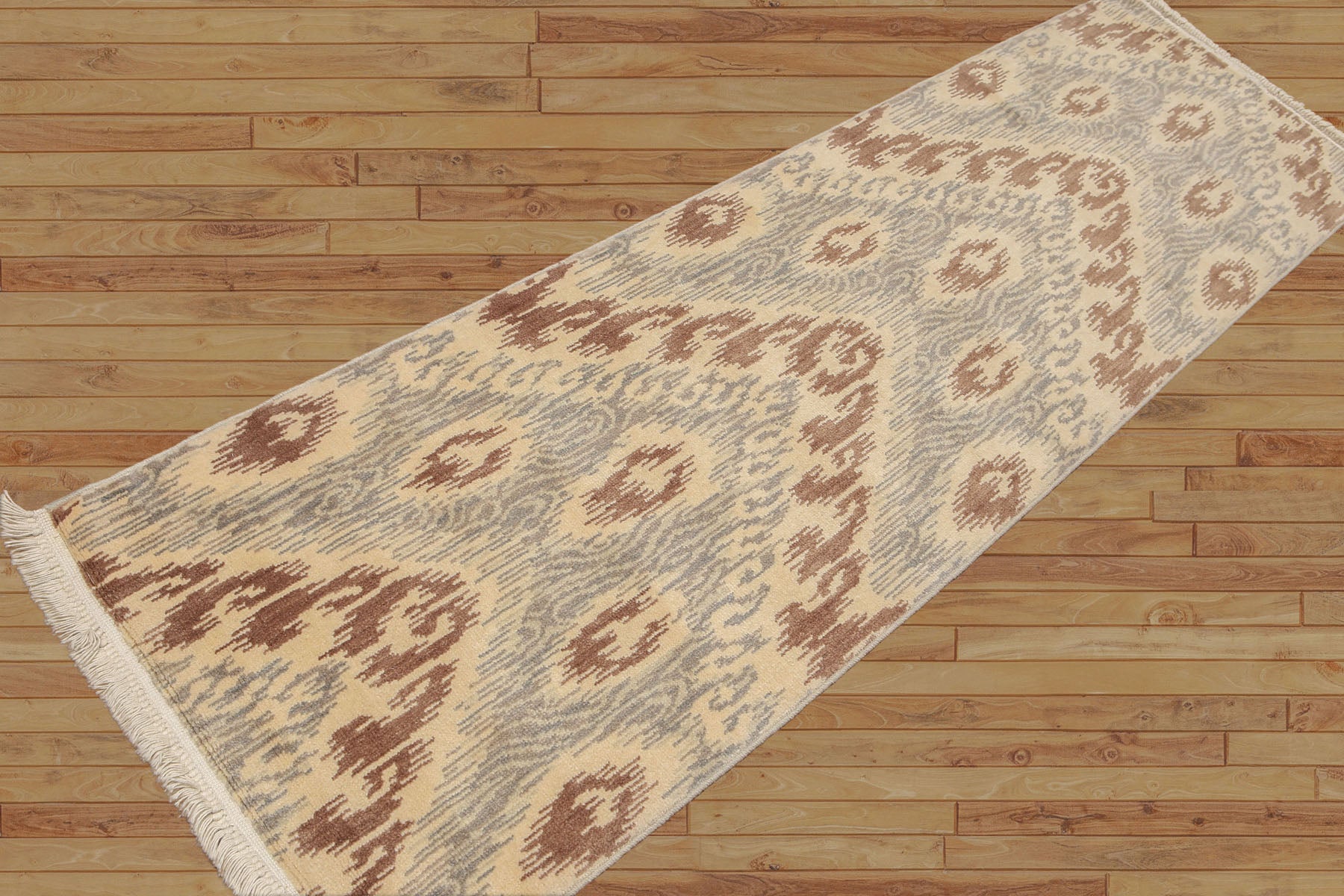 Vart 2'4x8 Contemporary Ivory Hand Knotted Wool Foundation KAT Design Oriental Runner Area Rug