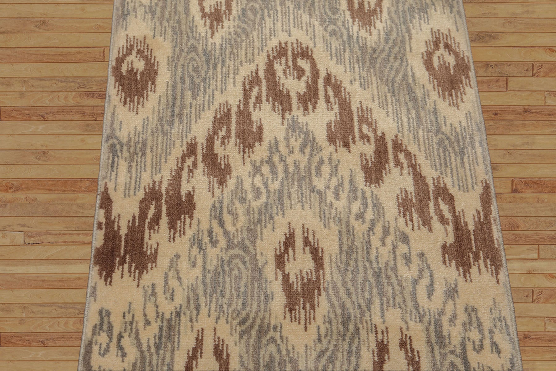 Vart 2'4x8 Contemporary Ivory Hand Knotted Wool Foundation KAT Design Oriental Runner Area Rug