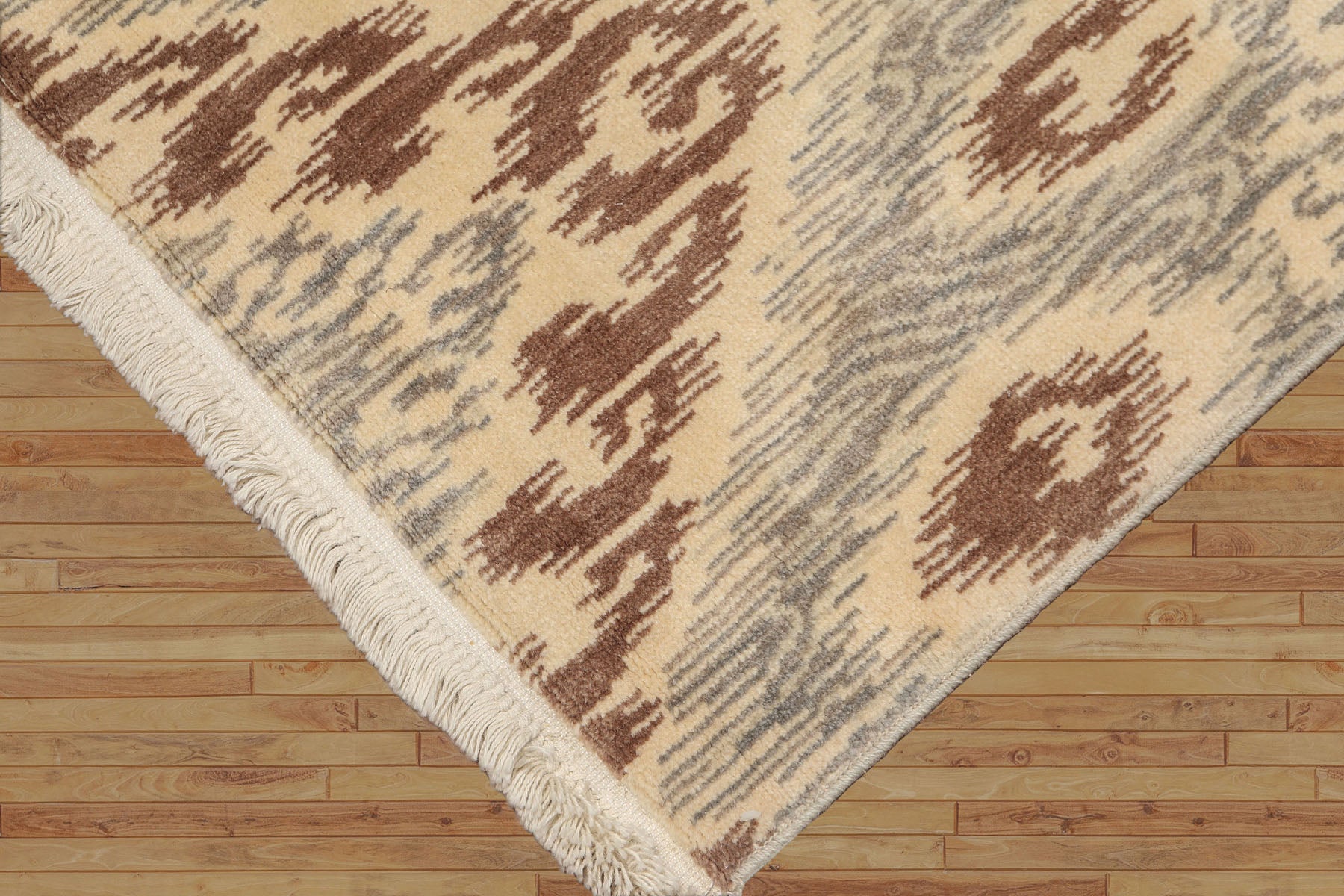 Vart 2'4x8 Contemporary Ivory Hand Knotted Wool Foundation KAT Design Oriental Runner Area Rug