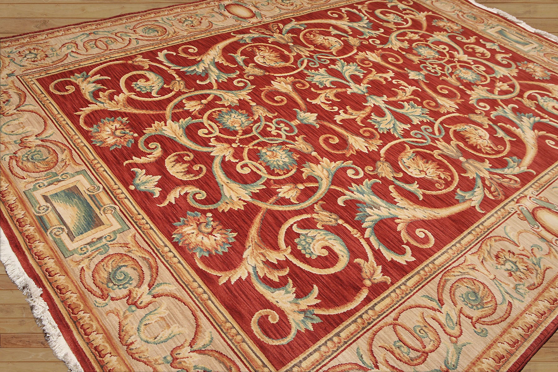 Emmett 9x12 Traditional Full Pile Red Savonnerie Hand Knotted Wool Ornate Design Oriental Area Rug