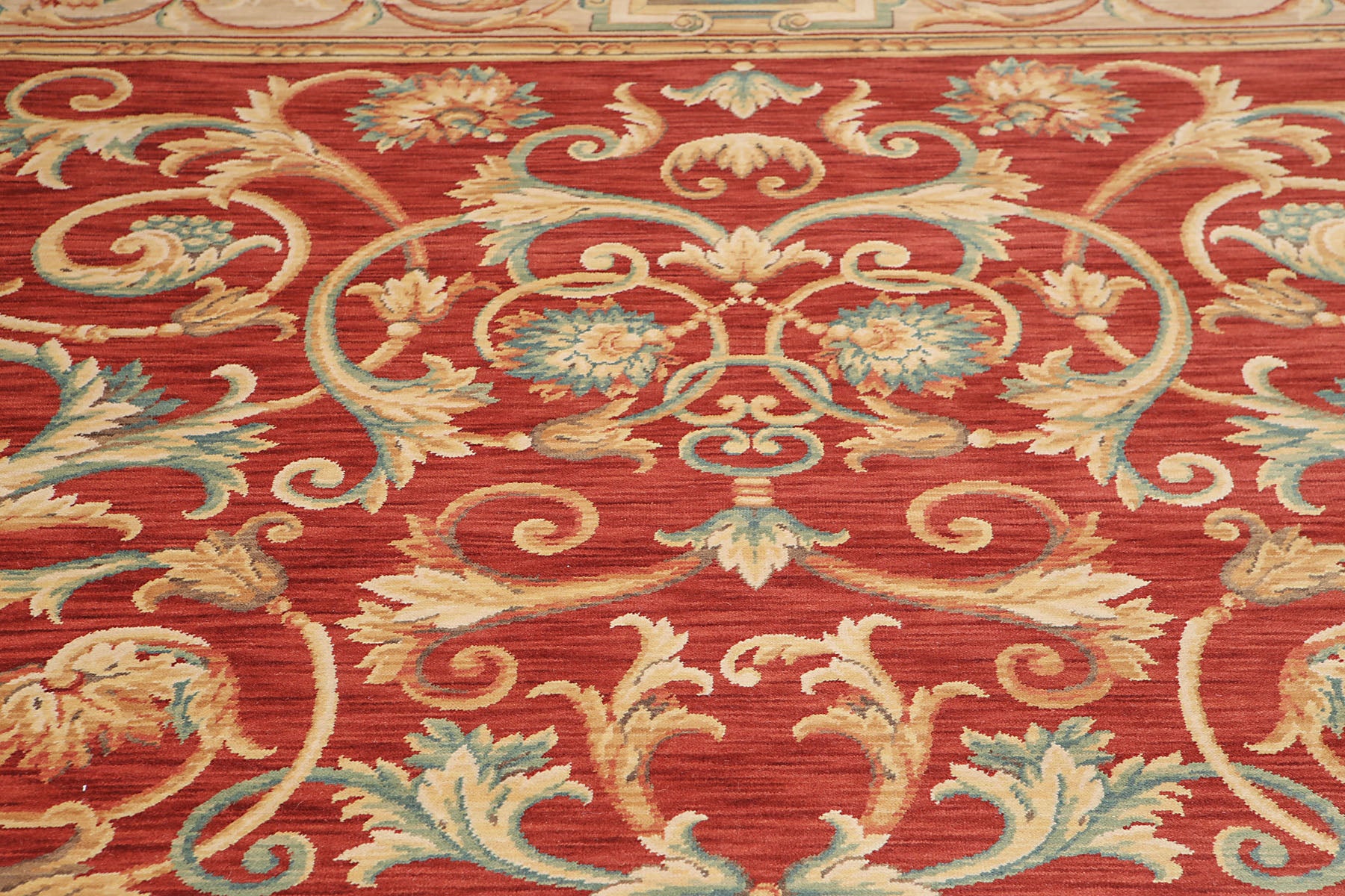 Emmett 9x12 Traditional Full Pile Red Savonnerie Hand Knotted Wool Ornate Design Oriental Area Rug