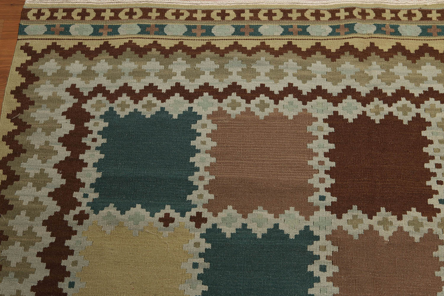 5x7 Aqua, Turquoise, Brown Color Hand Woven Southwestern 100% Wool Kilim Oriental Rug
