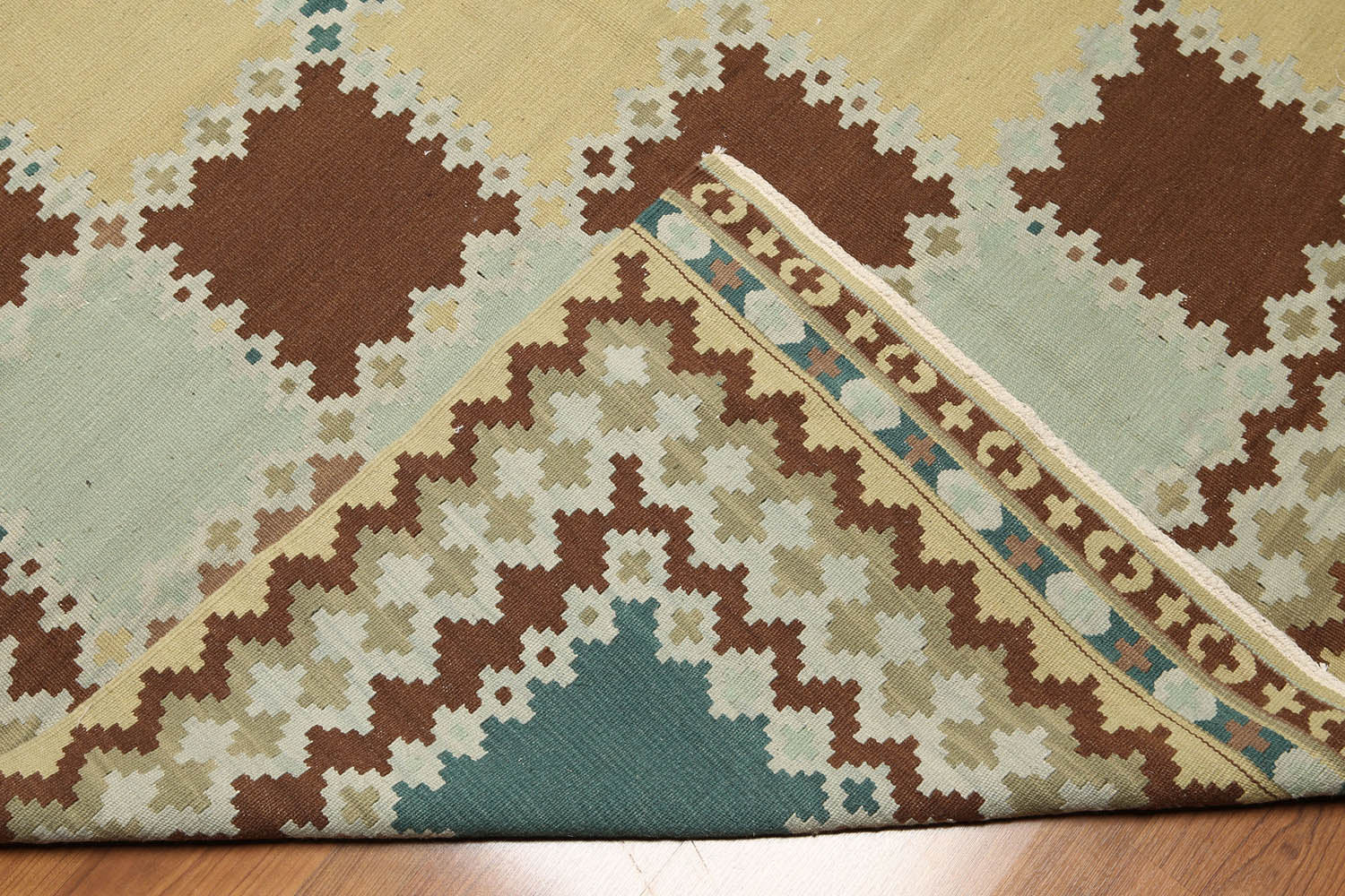 5x7 Aqua, Turquoise, Brown Color Hand Woven Southwestern 100% Wool Kilim Oriental Rug