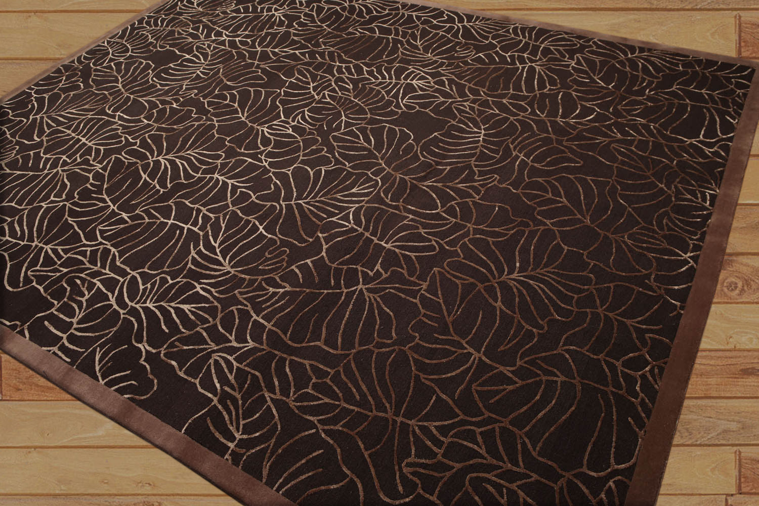 8x10 Brown, , Color Hand Knotted All-Over Wool & Silk Modern Oriental Rug