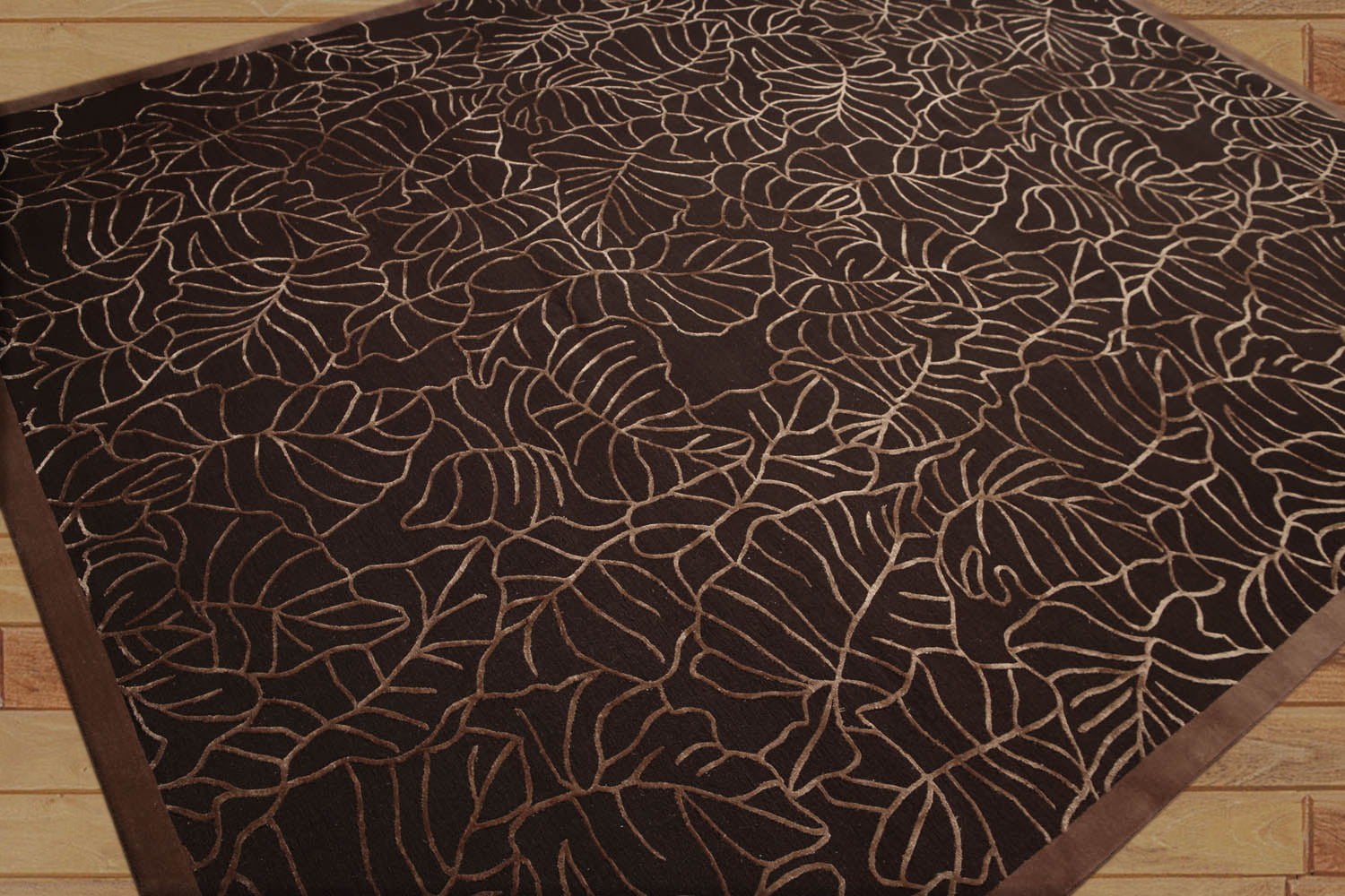 8x10 Brown, , Color Hand Knotted All-Over Wool & Silk Modern Oriental Rug