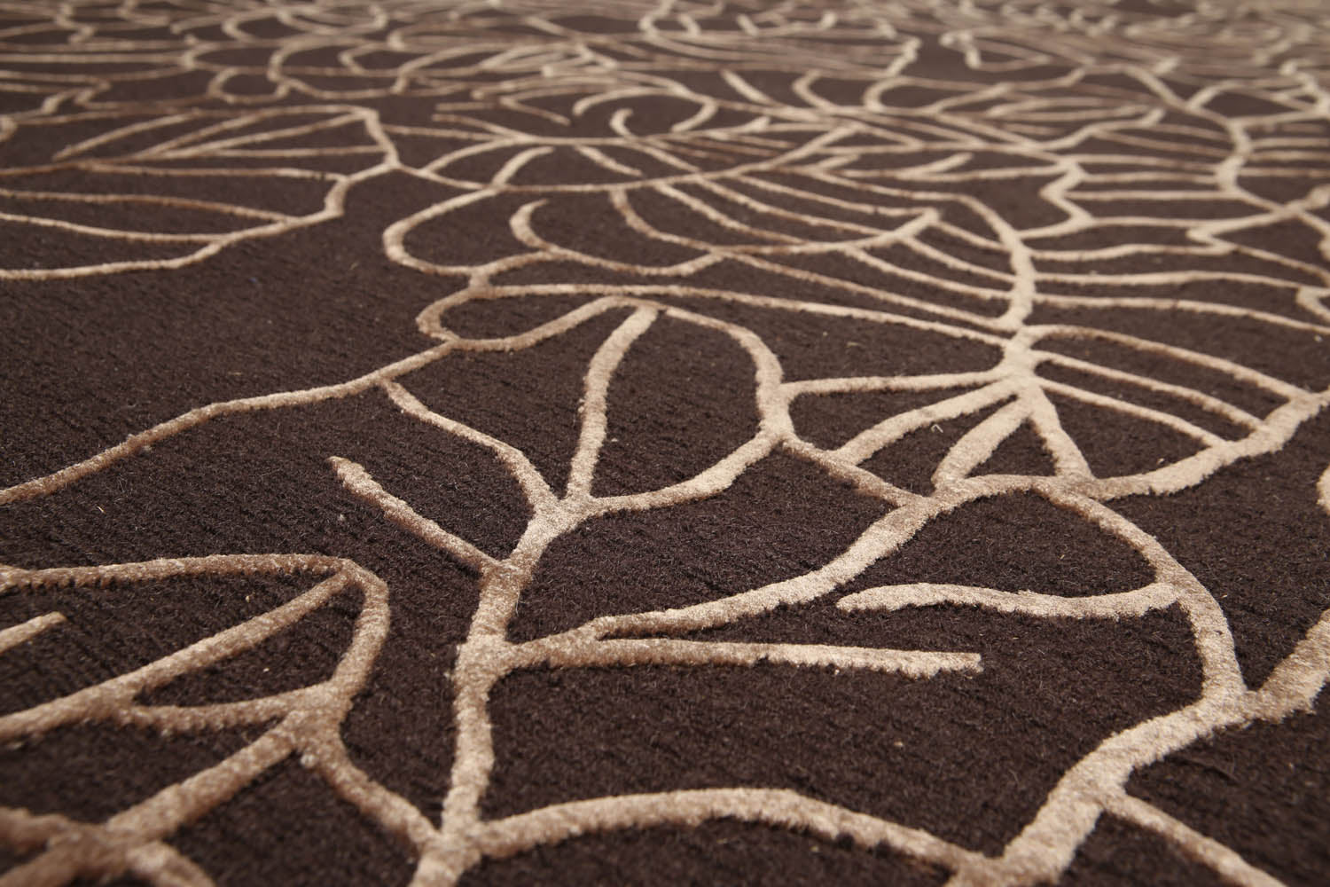 8x10 Brown, , Color Hand Knotted All-Over Wool & Silk Modern Oriental Rug