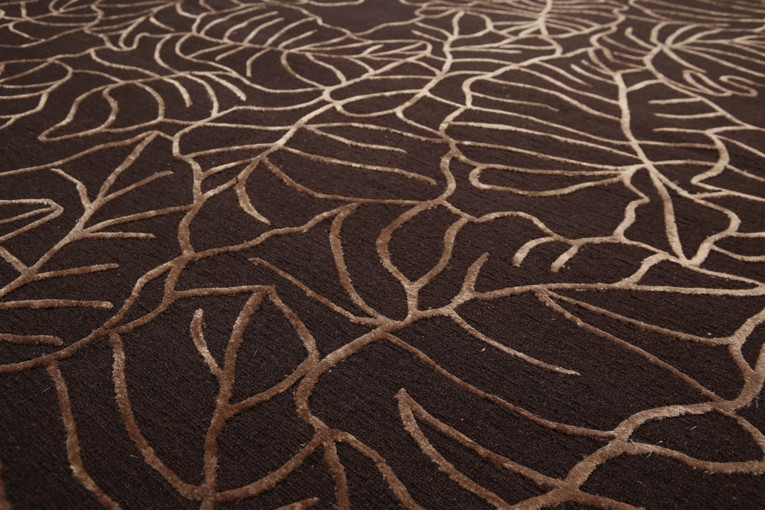 8x10 Brown, , Color Hand Knotted All-Over Wool & Silk Modern Oriental Rug