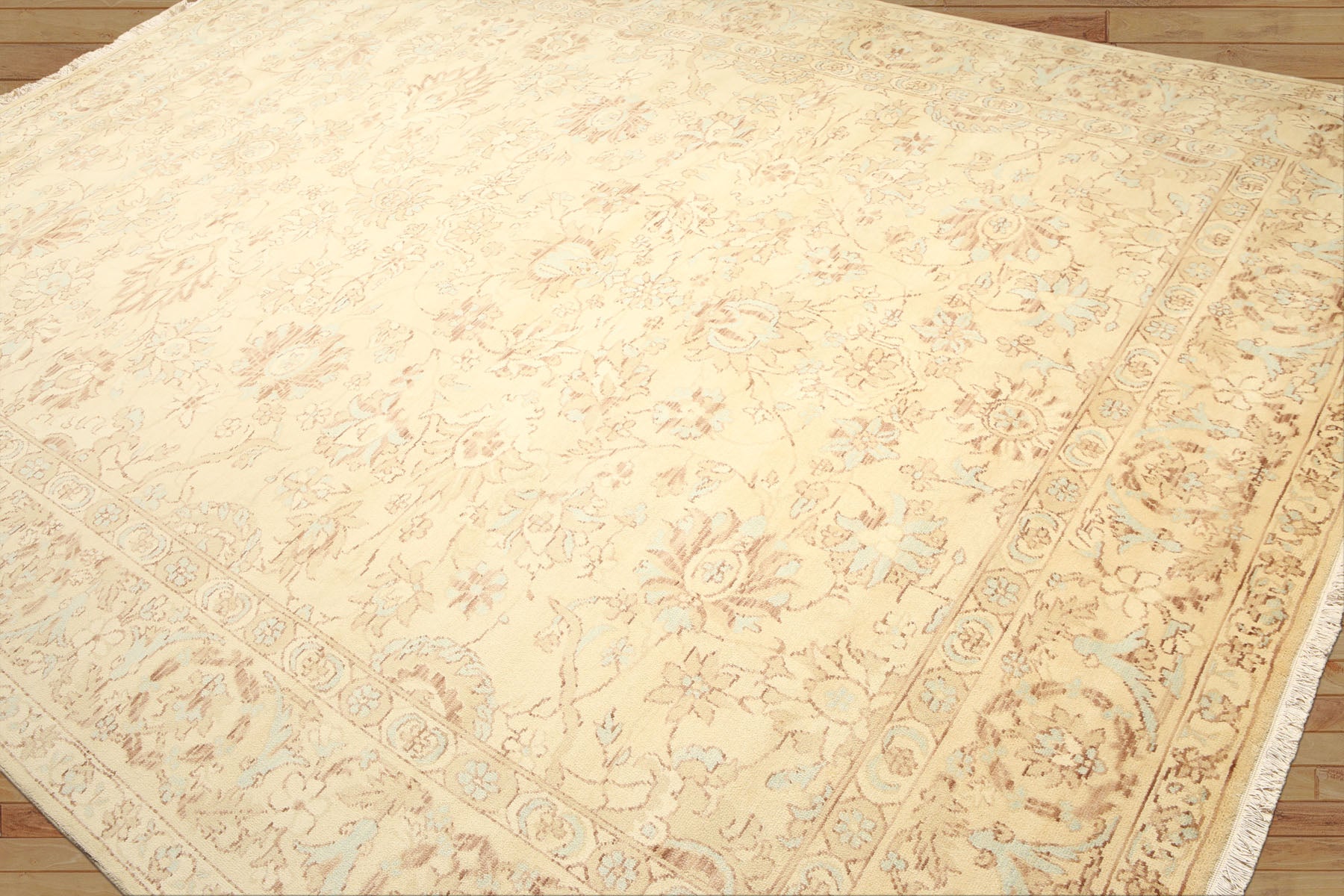 9x12 Beige, Aqua, Brown Color Hand Knotted  Wool Traditional Oriental Rug