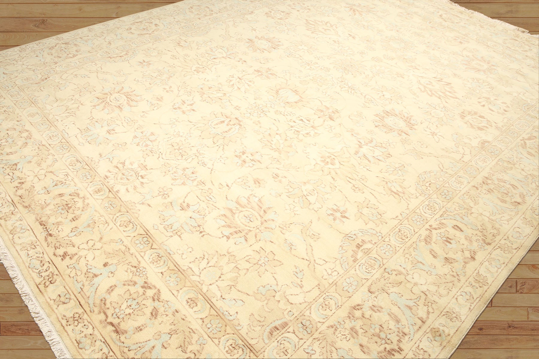 9x12 Beige, Aqua, Brown Color Hand Knotted  Wool Traditional Oriental Rug