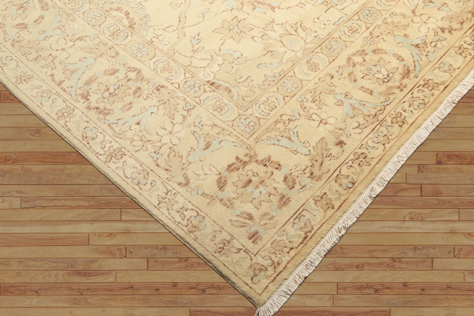 9x12 Beige, Aqua, Brown Color Hand Knotted  Wool Traditional Oriental Rug