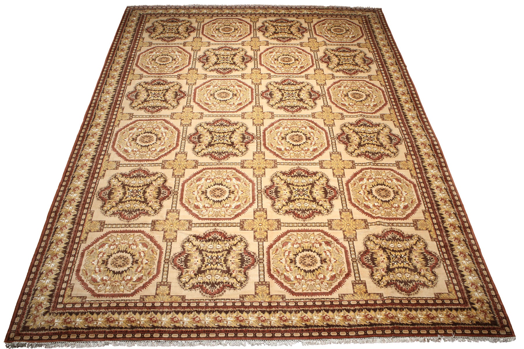 Palace Beige, Brown, Rust Color Hand Knotted Persian Wool & silk Traditional Oriental Rug