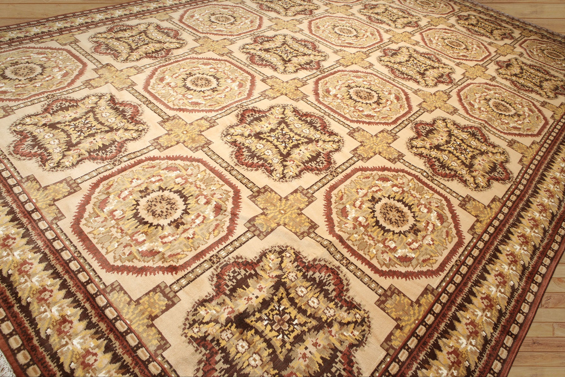 Palace Beige, Brown, Rust Color Hand Knotted Persian Wool & silk Traditional Oriental Rug