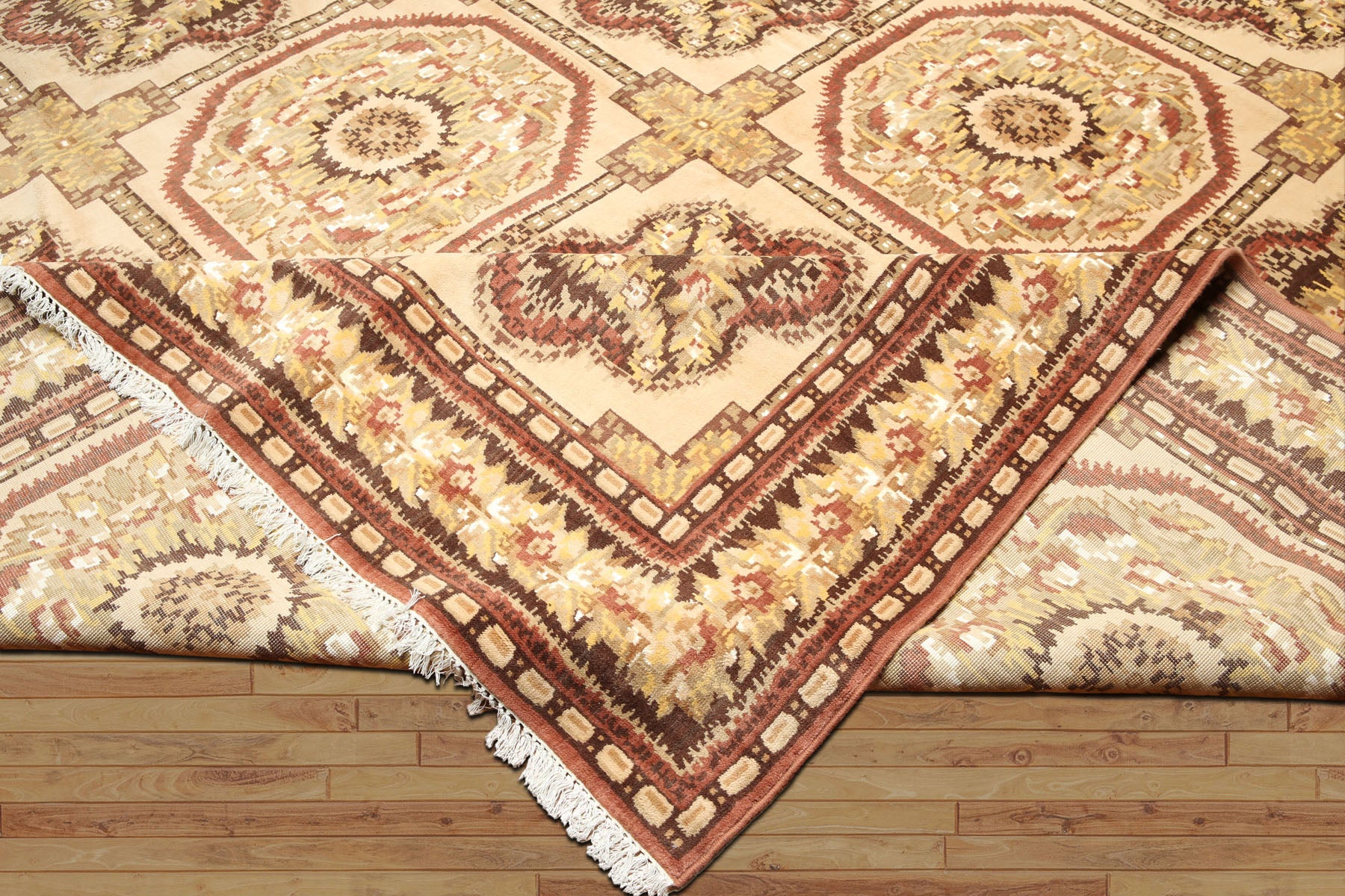 Palace Beige, Brown, Rust Color Hand Knotted Persian Wool & silk Traditional Oriental Rug