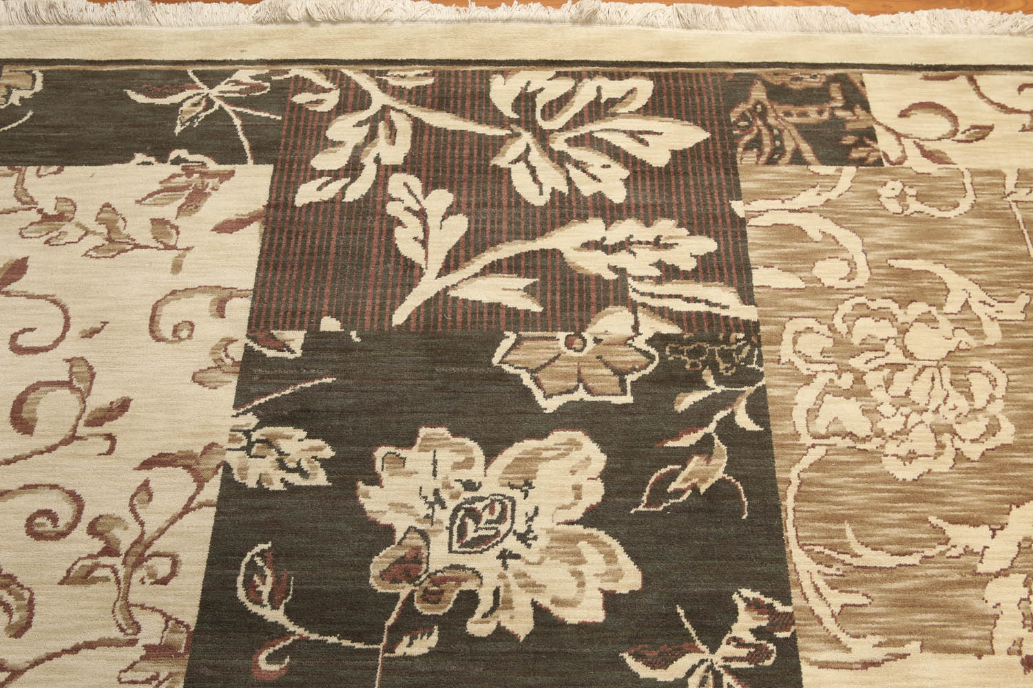 6x9 Beige, Brown, Charcoal Color Hand Knotted All-Over 100% Wool Traditional Oriental Rug