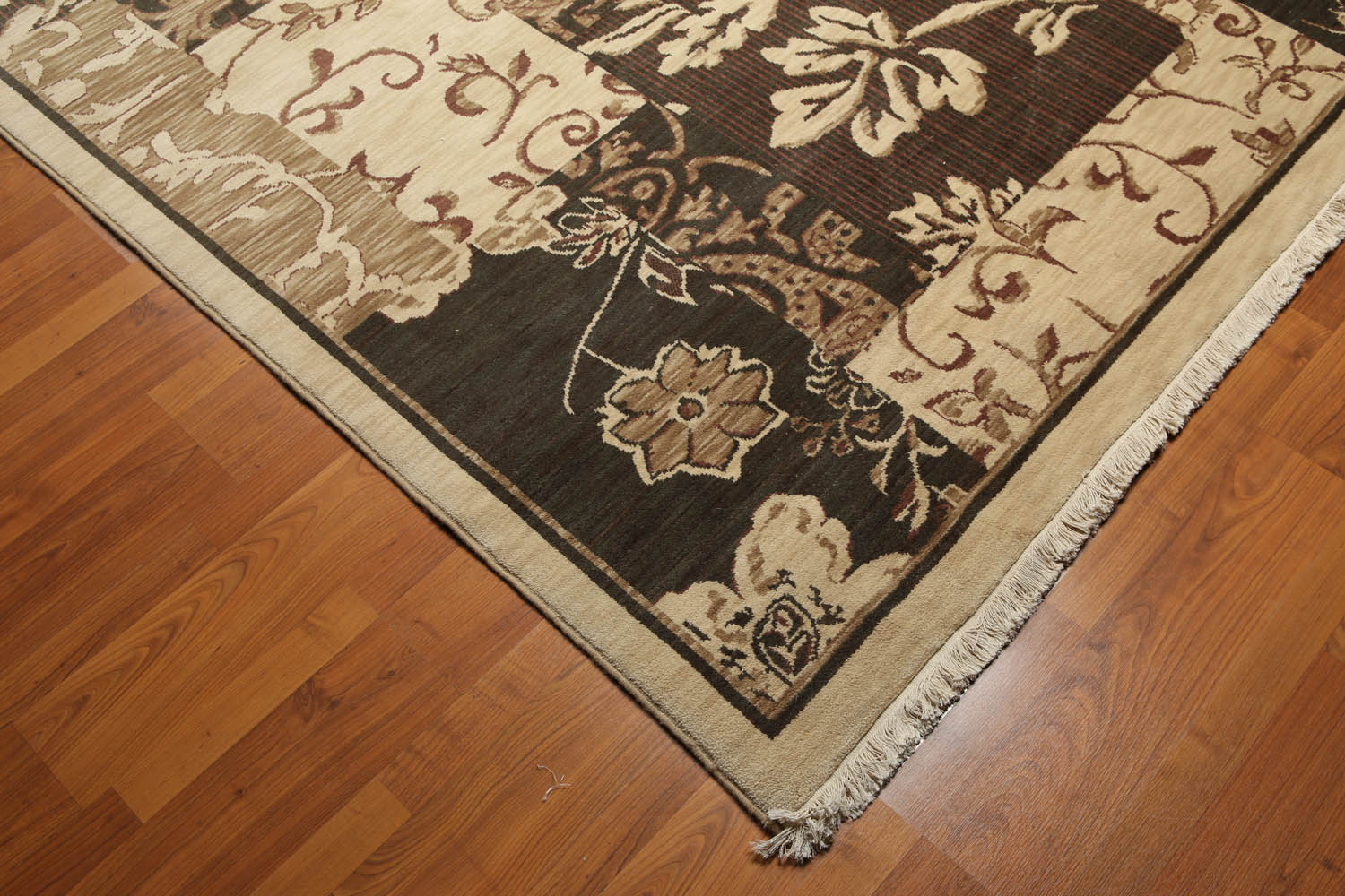 6x9 Beige, Brown, Charcoal Color Hand Knotted All-Over 100% Wool Traditional Oriental Rug