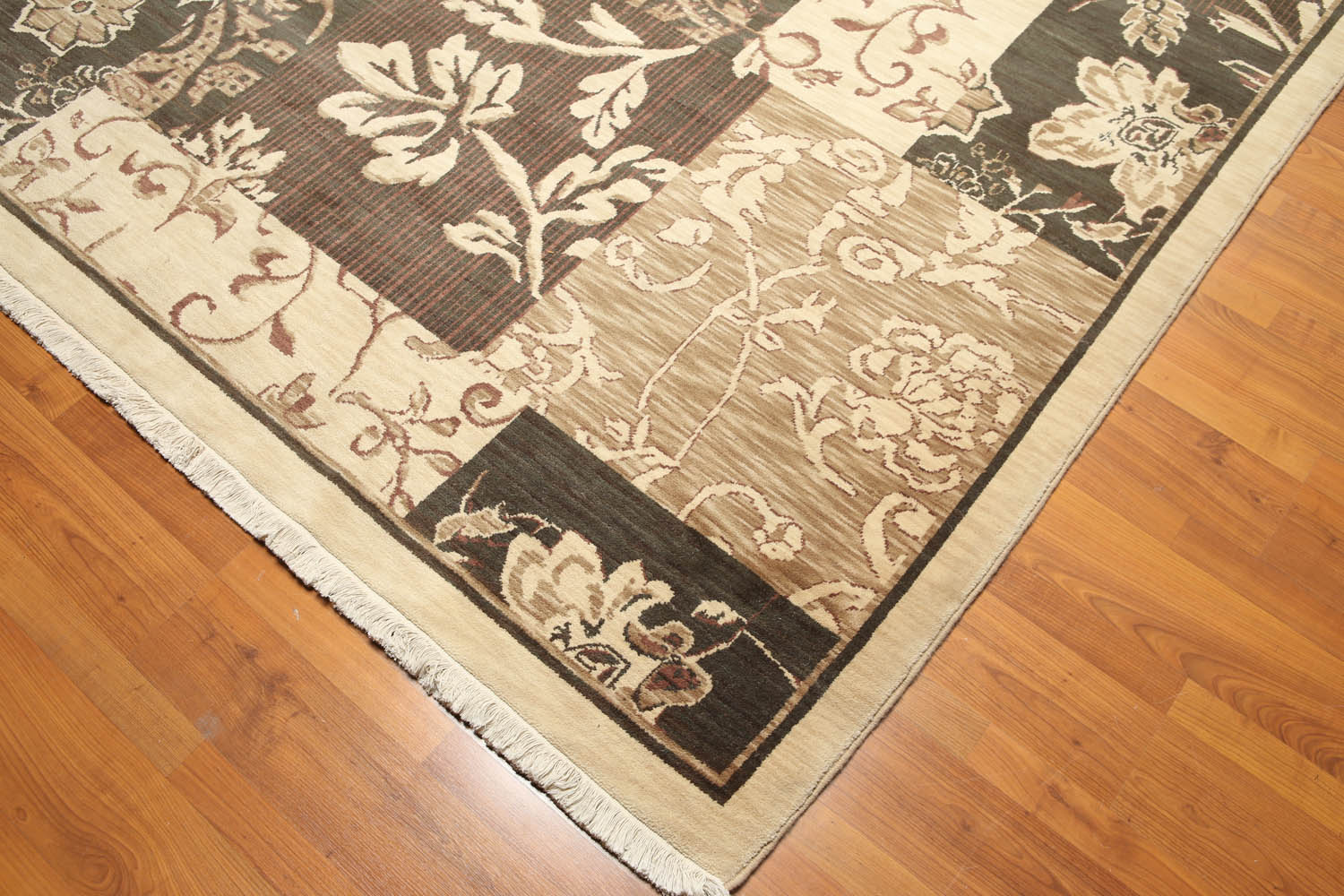 6x9 Beige, Brown, Charcoal Color Hand Knotted All-Over 100% Wool Traditional Oriental Rug