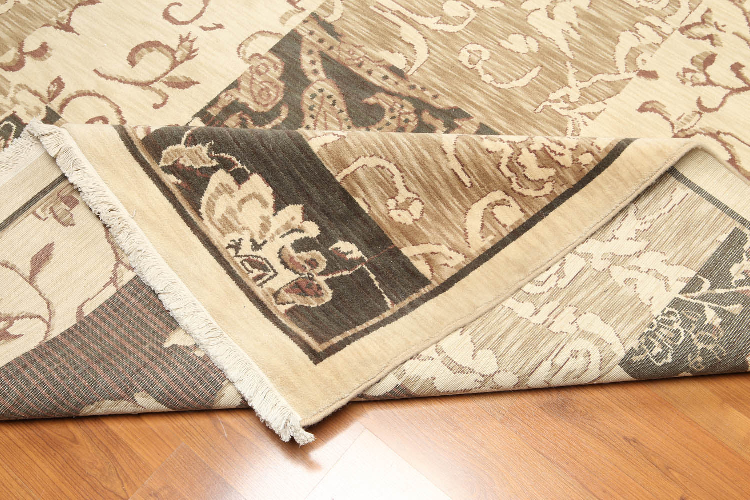 6x9 Beige, Brown, Charcoal Color Hand Knotted All-Over 100% Wool Traditional Oriental Rug