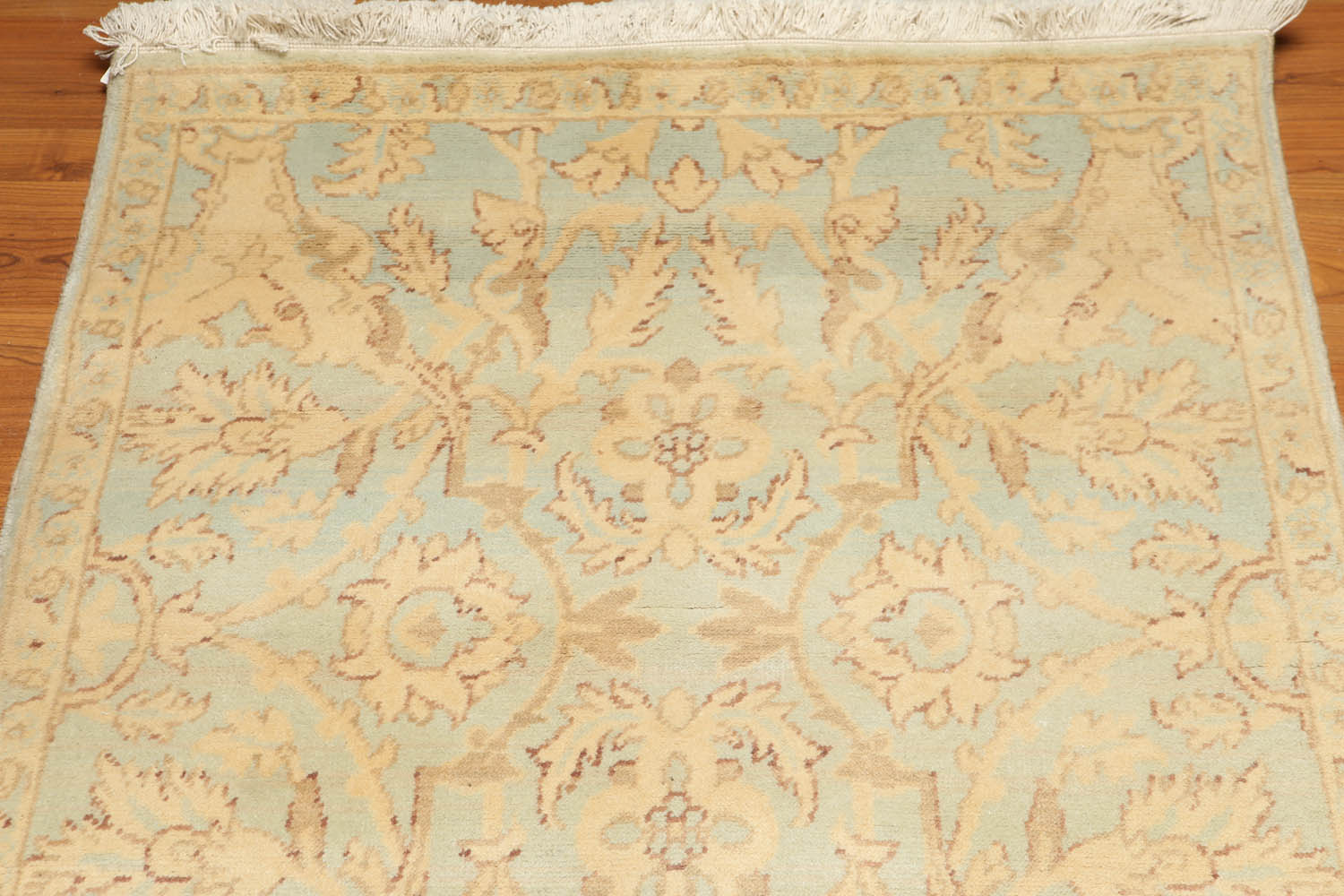 Runner Beige, Aqua, Brown Color Hand Knotted All-Over 100% Wool Traditional Oriental Rug